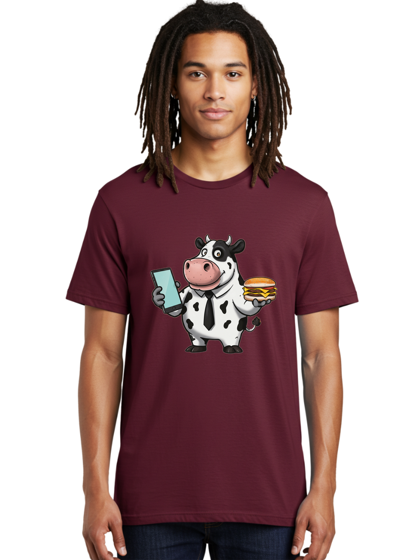 Cow-Holding-Phone-And-Burger Men'S Graphic Tee, 100% Cotton, Comfortable Casual Summer Wear, Machine Washable, Vintage Camera, Old Camera, Antique Camera, Black Camera, Classic Photography, Photography Equipment, Nostalgic Device, Film Camera, Bah799