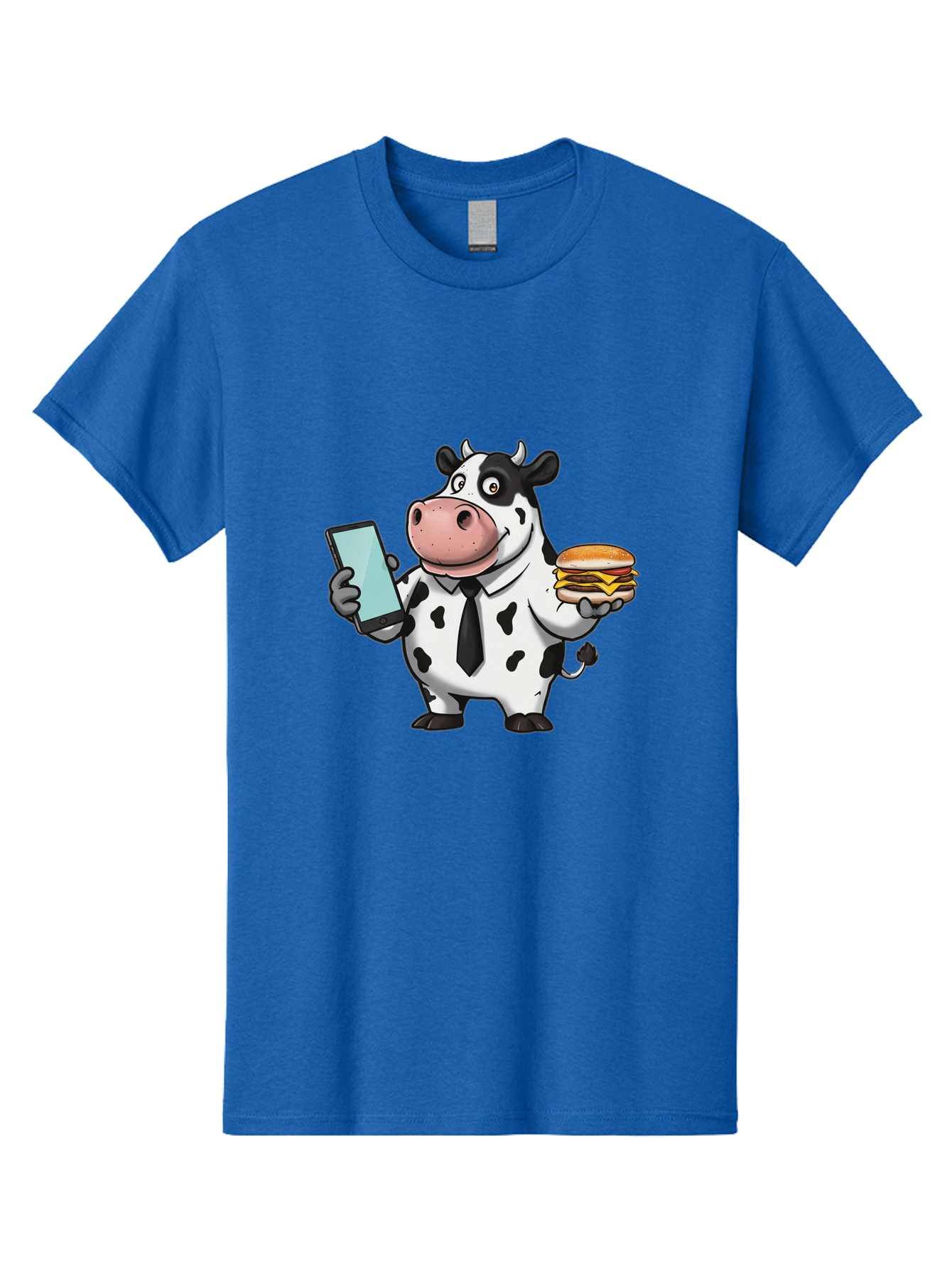 Cow-Holding-Phone-And-Burger Men'S Graphic Tee, 100% Cotton, Comfortable Casual Summer Wear, Machine Washable, Vintage Camera, Old Camera, Antique Camera, Black Camera, Classic Photography, Photography Equipment, Nostalgic Device, Film Camera, Bah799