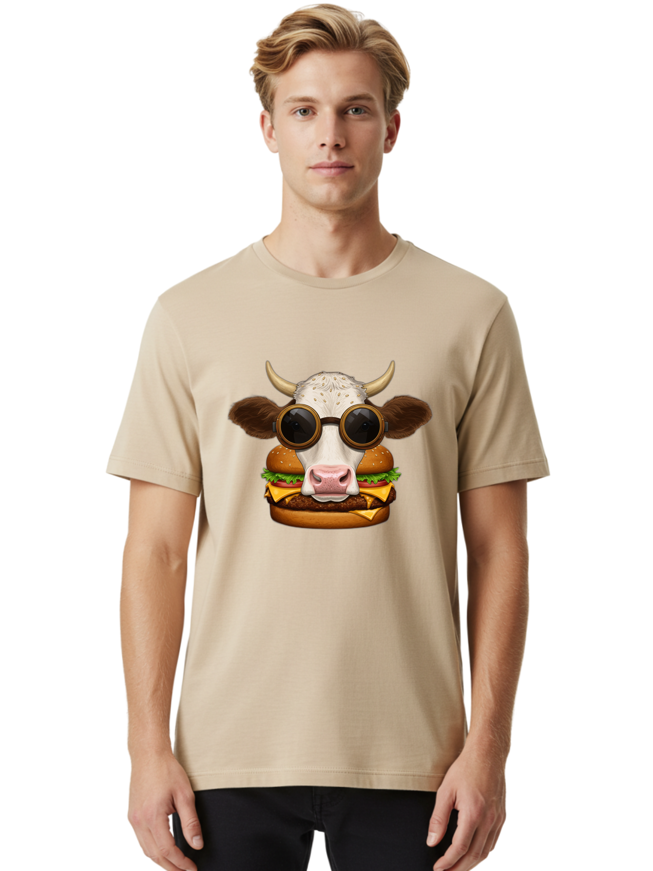 Cow-In-Shades-Burger Men'S Graphic Tee, 100% Cotton, Comfortable Casual Summer Wear, Machine Washable, Vintage Camera, Old Camera, Antique Camera, Black Camera, Classic Photography, Photography Equipment, Nostalgic Device, Film Camera, Bah800