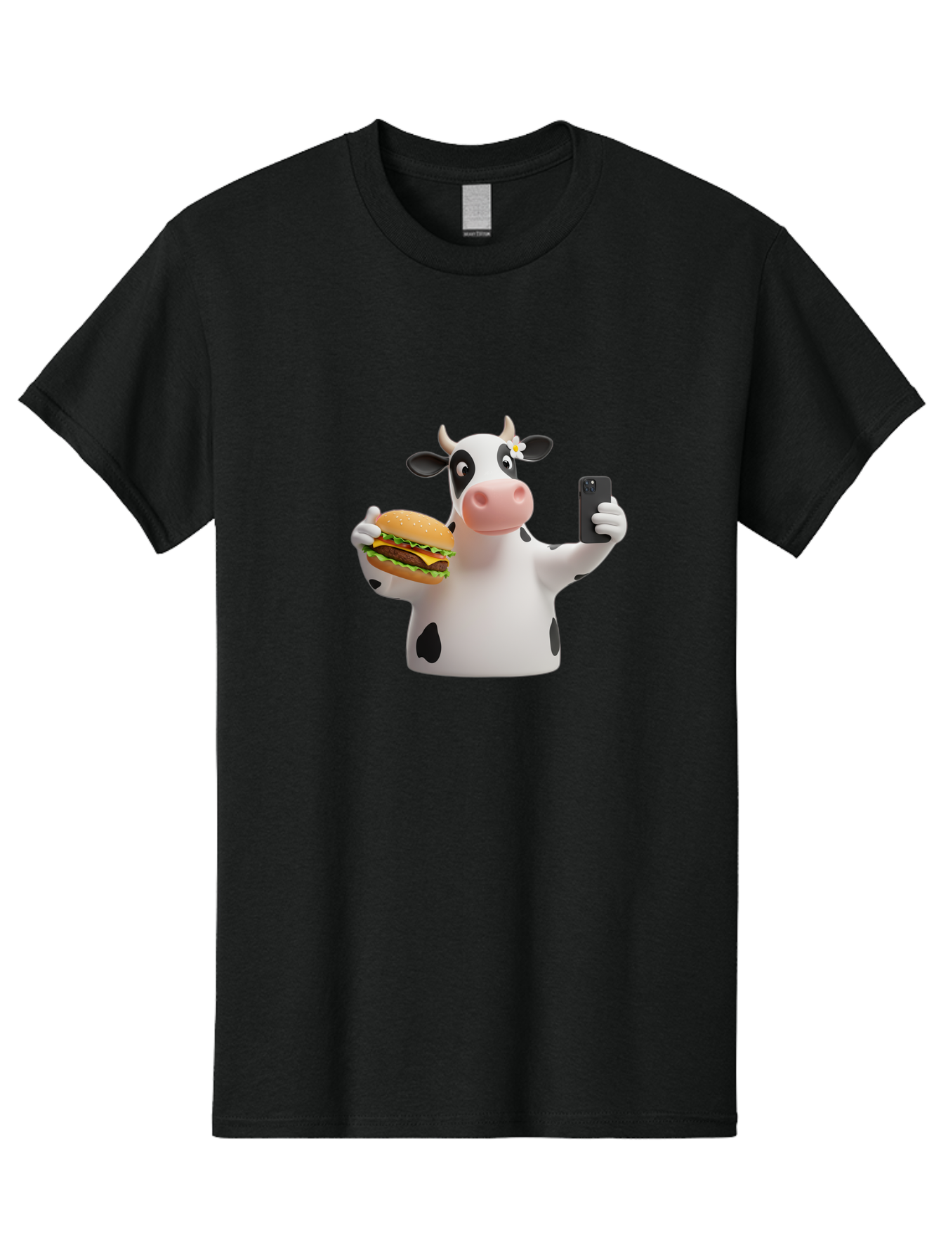 Cow-Selfie-1 Men'S Graphic Tee, 100% Cotton, Comfortable Casual Summer Wear, Machine Washable, Vintage Camera, Old Camera, Antique Camera, Black Camera, Classic Photography, Photography Equipment, Nostalgic Device, Film Camera, Camera Art Bah802