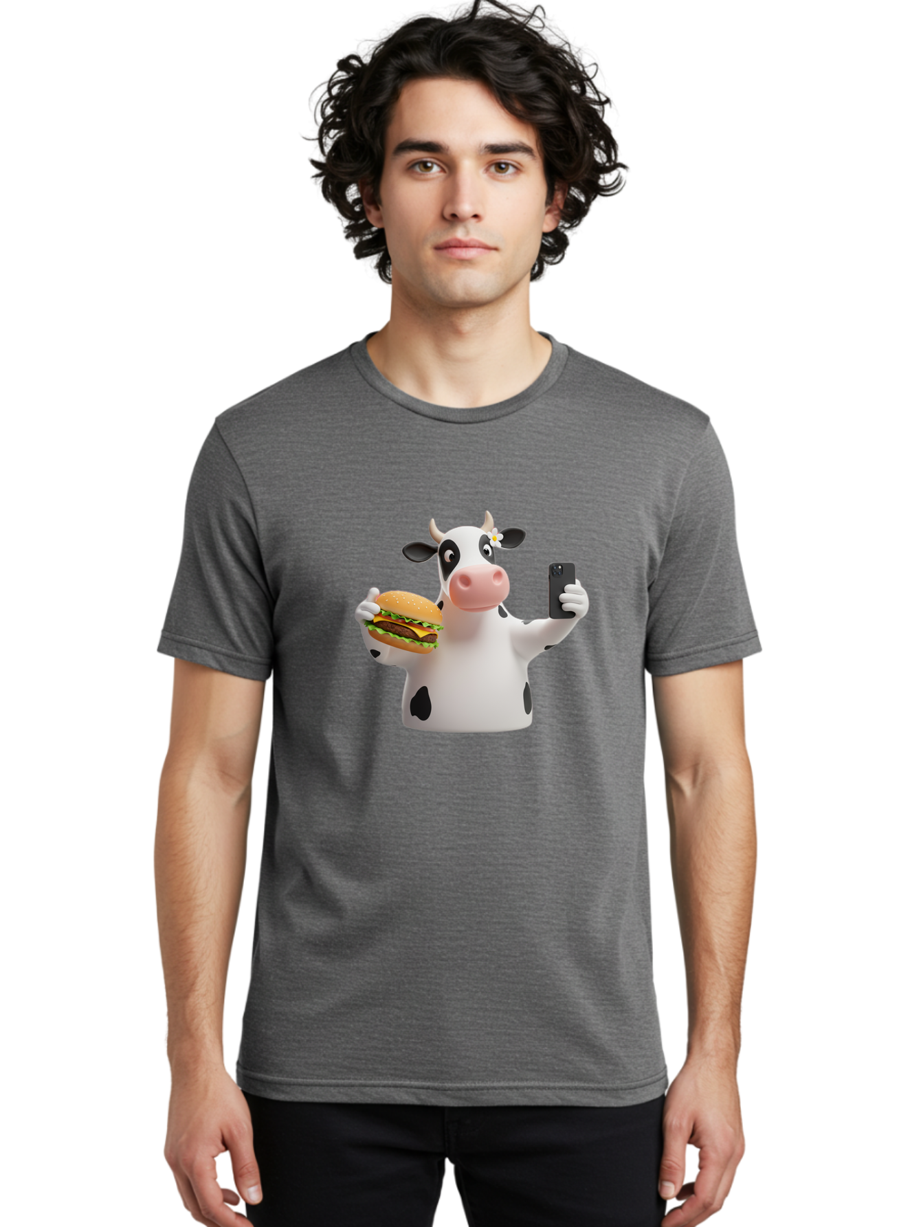 Cow-Selfie-1 Men'S Graphic Tee, 100% Cotton, Comfortable Casual Summer Wear, Machine Washable, Vintage Camera, Old Camera, Antique Camera, Black Camera, Classic Photography, Photography Equipment, Nostalgic Device, Film Camera, Camera Art Bah802
