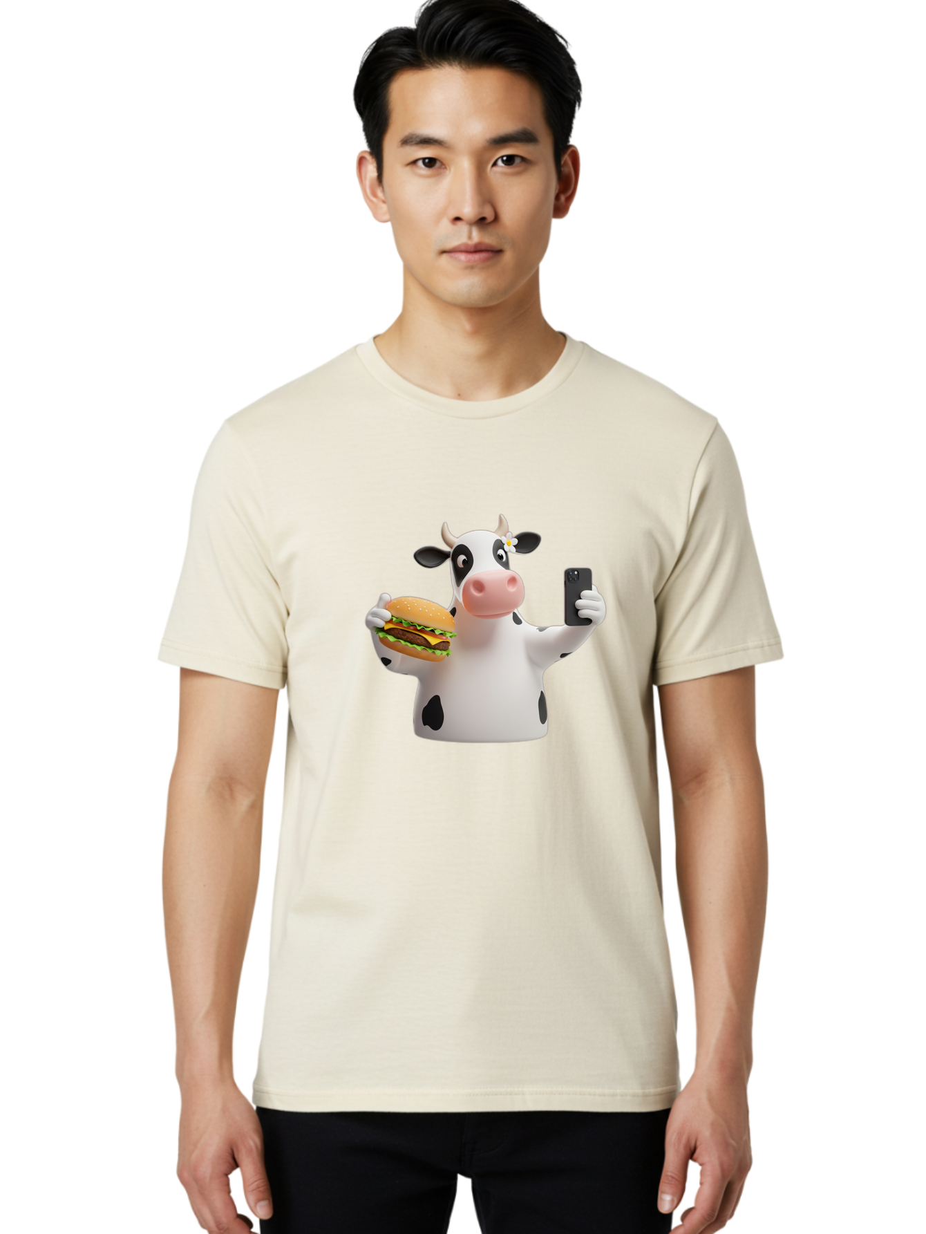 Cow-Selfie-1 Men'S Graphic Tee, 100% Cotton, Comfortable Casual Summer Wear, Machine Washable, Vintage Camera, Old Camera, Antique Camera, Black Camera, Classic Photography, Photography Equipment, Nostalgic Device, Film Camera, Camera Art Bah802