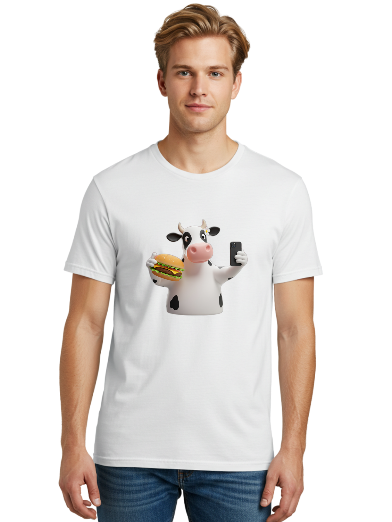 Cow-Selfie-1 Men'S Graphic Tee, 100% Cotton, Comfortable Casual Summer Wear, Machine Washable, Vintage Camera, Old Camera, Antique Camera, Black Camera, Classic Photography, Photography Equipment, Nostalgic Device, Film Camera, Camera Art Bah802