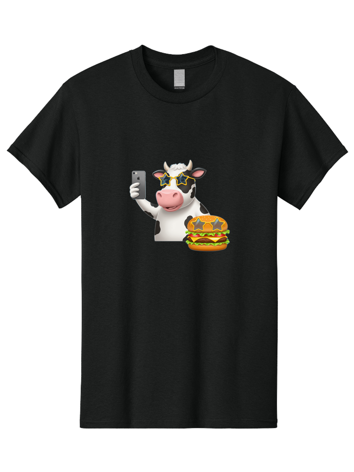 Cow-Selfie-2 Men'S Graphic Tee, 100% Cotton, Comfortable Casual Summer Wear, Machine Washable, Vintage Camera, Old Camera, Antique Camera, Black Camera, Classic Photography, Photography Equipment, Nostalgic Device, Film Camera, Camera Art Bah803