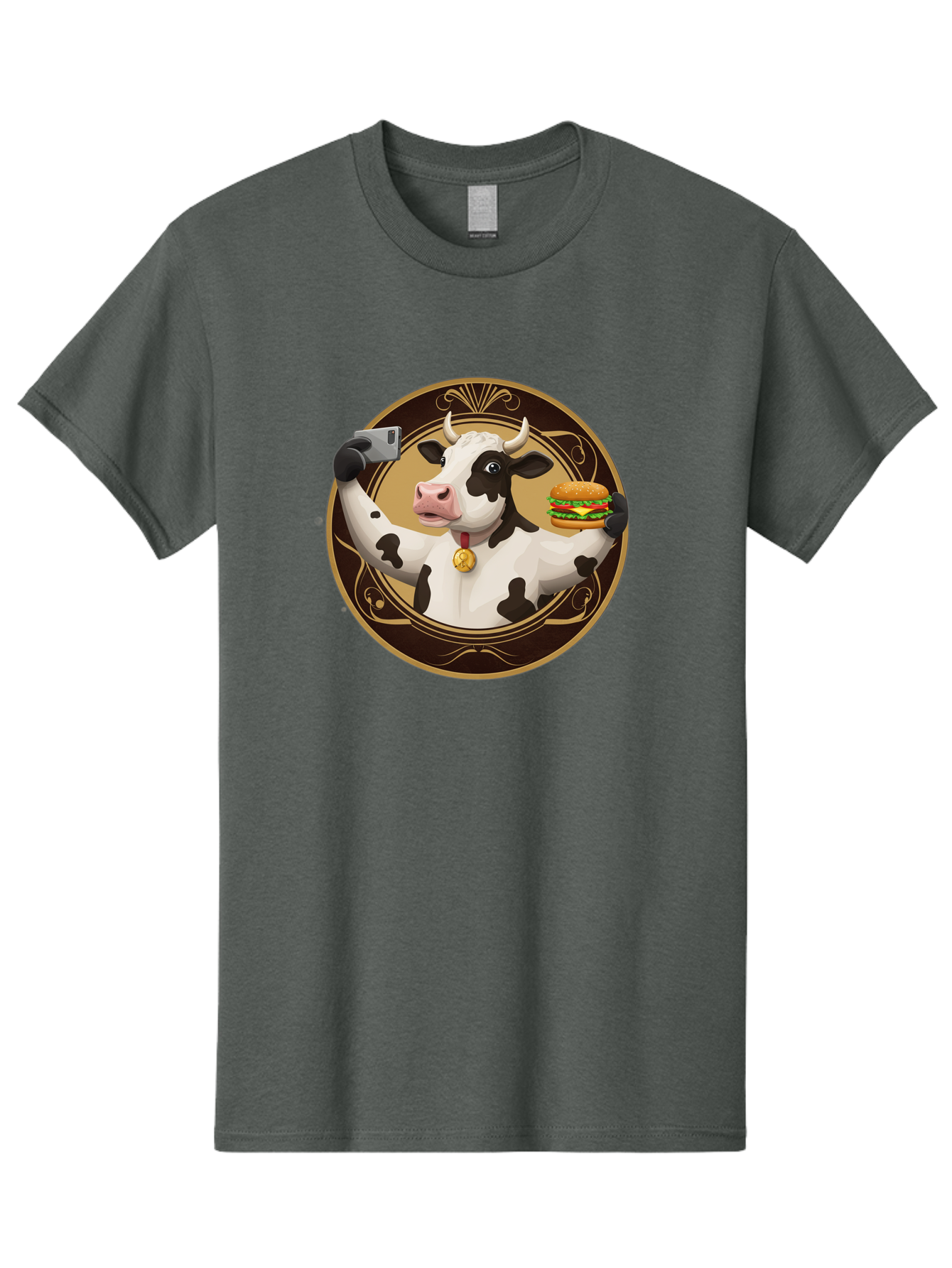 Cow-Selfie-4 Men'S Graphic Tee, 100% Cotton, Comfortable Casual Summer Wear, Machine Washable, Vintage Camera, Old Camera, Antique Camera, Black Camera, Classic Photography, Photography Equipment, Nostalgic Device, Film Camera, Camera Art Bah805