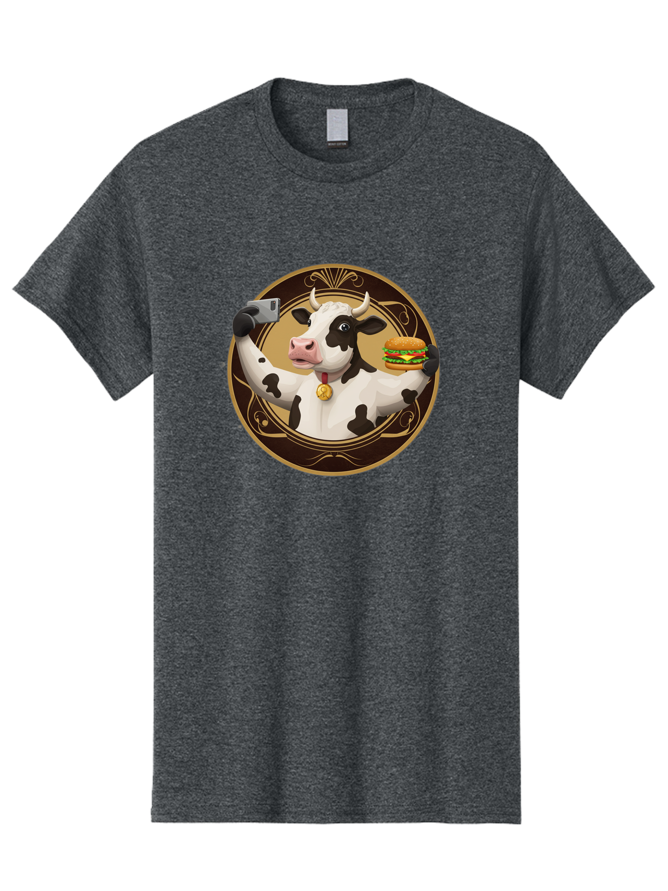 Cow-Selfie-4 Men'S Graphic Tee, 100% Cotton, Comfortable Casual Summer Wear, Machine Washable, Vintage Camera, Old Camera, Antique Camera, Black Camera, Classic Photography, Photography Equipment, Nostalgic Device, Film Camera, Camera Art Bah805
