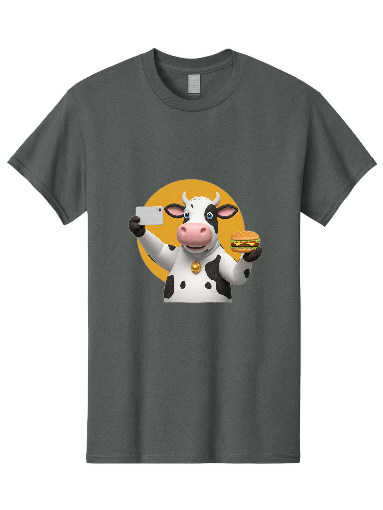 Cow-Selfie-Burger-1 Men'S Graphic Tee, 100% Cotton, Comfortable Casual Summer Wear, Machine Washable, Vintage Camera, Old Camera, Antique Camera, Black Camera, Classic Photography, Photography Equipment, Nostalgic Device, Film Camera, Bah806