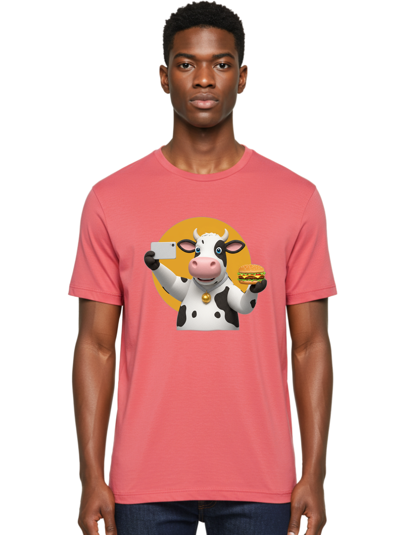 Cow-Selfie-Burger-1 Men'S Graphic Tee, 100% Cotton, Comfortable Casual Summer Wear, Machine Washable, Vintage Camera, Old Camera, Antique Camera, Black Camera, Classic Photography, Photography Equipment, Nostalgic Device, Film Camera, Bah806