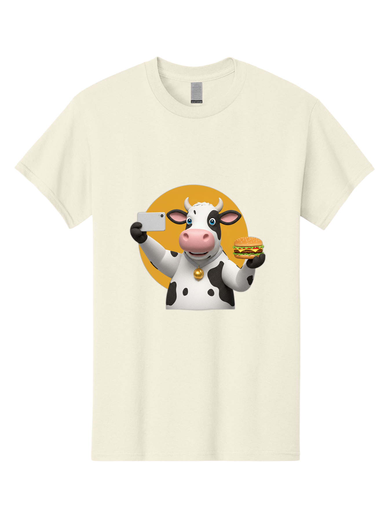Cow-Selfie-Burger-1 Men'S Graphic Tee, 100% Cotton, Comfortable Casual Summer Wear, Machine Washable, Vintage Camera, Old Camera, Antique Camera, Black Camera, Classic Photography, Photography Equipment, Nostalgic Device, Film Camera, Bah806