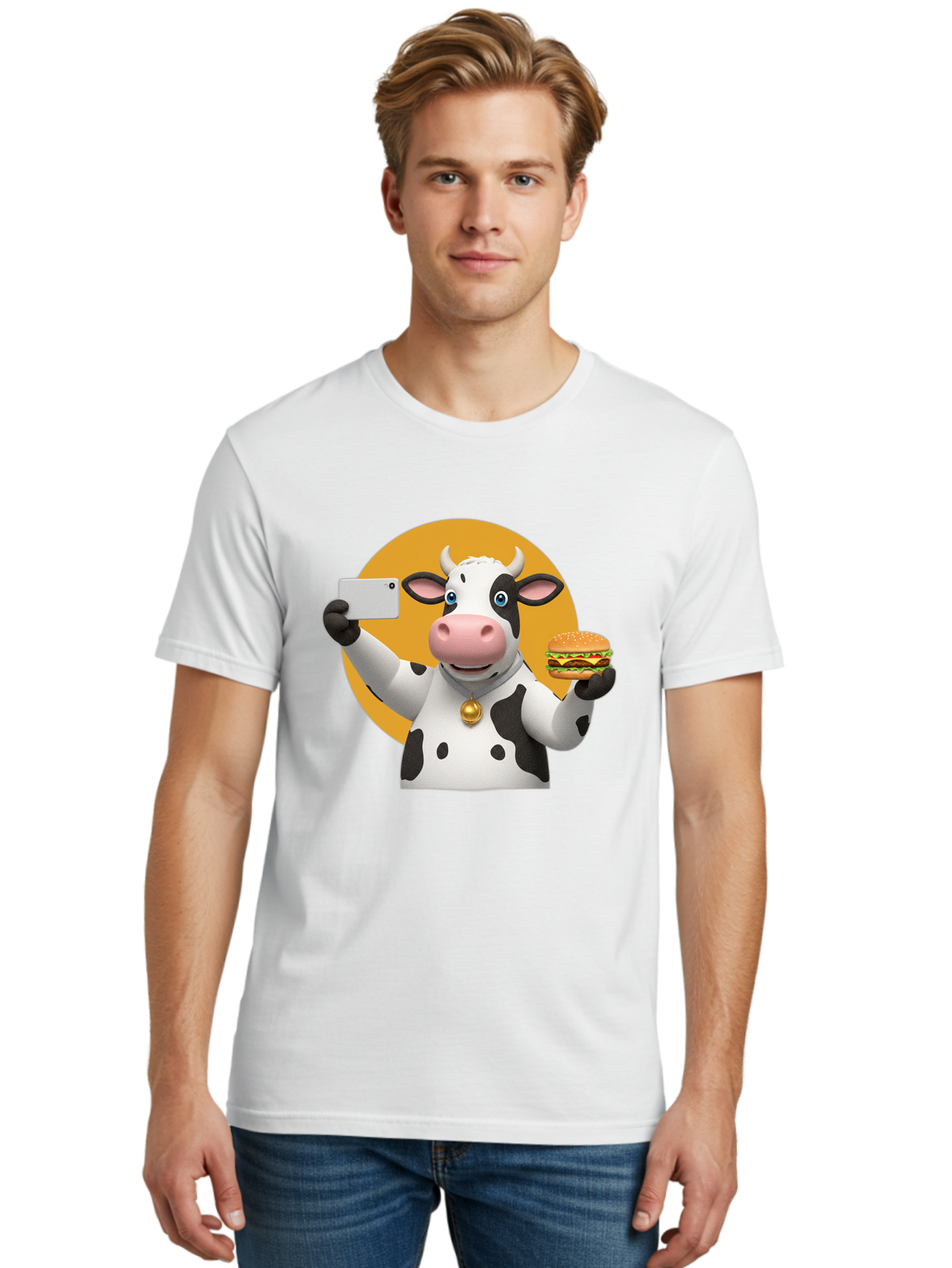 Cow-Selfie-Burger-1 Men'S Graphic Tee, 100% Cotton, Comfortable Casual Summer Wear, Machine Washable, Vintage Camera, Old Camera, Antique Camera, Black Camera, Classic Photography, Photography Equipment, Nostalgic Device, Film Camera, Bah806