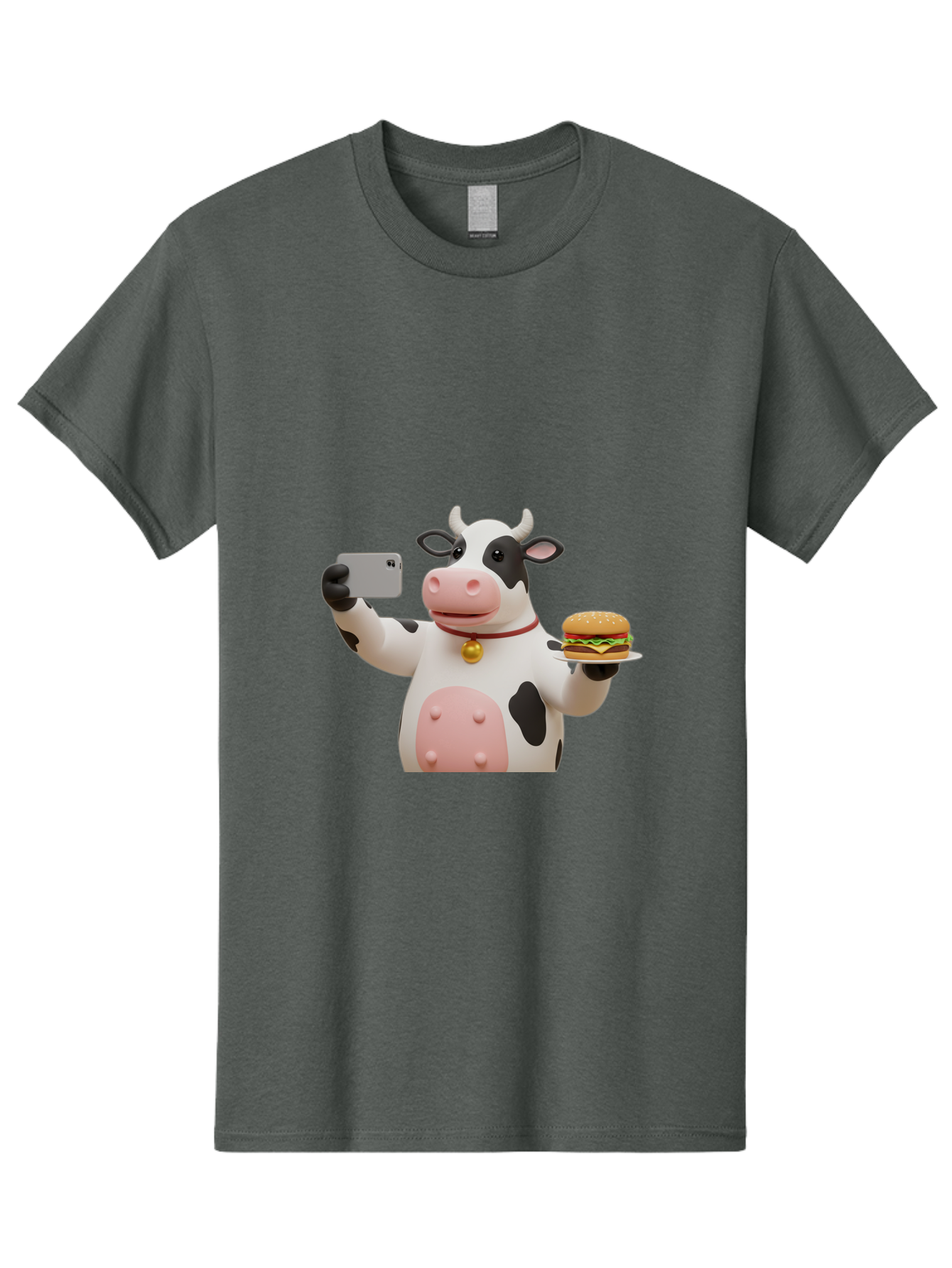 Cow-Taking-Selfie-With-Burger-1 Men'S Graphic Tee, 100% Cotton, Comfortable Casual Summer Wear, Machine Washable, Vintage Camera, Old Camera, Antique Camera, Black Camera, Classic Photography, Photography Equipment, Nostalgic Device, Bah812