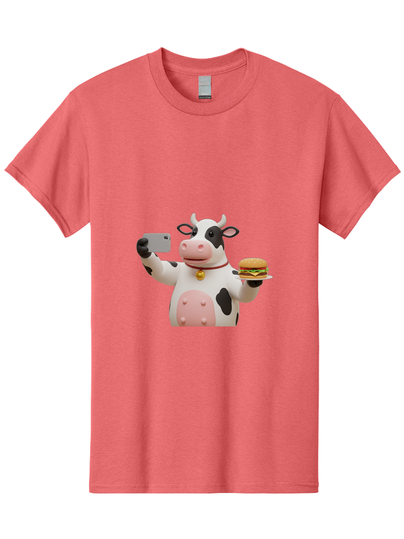 Cow-Taking-Selfie-With-Burger-1 Men'S Graphic Tee, 100% Cotton, Comfortable Casual Summer Wear, Machine Washable, Vintage Camera, Old Camera, Antique Camera, Black Camera, Classic Photography, Photography Equipment, Nostalgic Device, Bah812