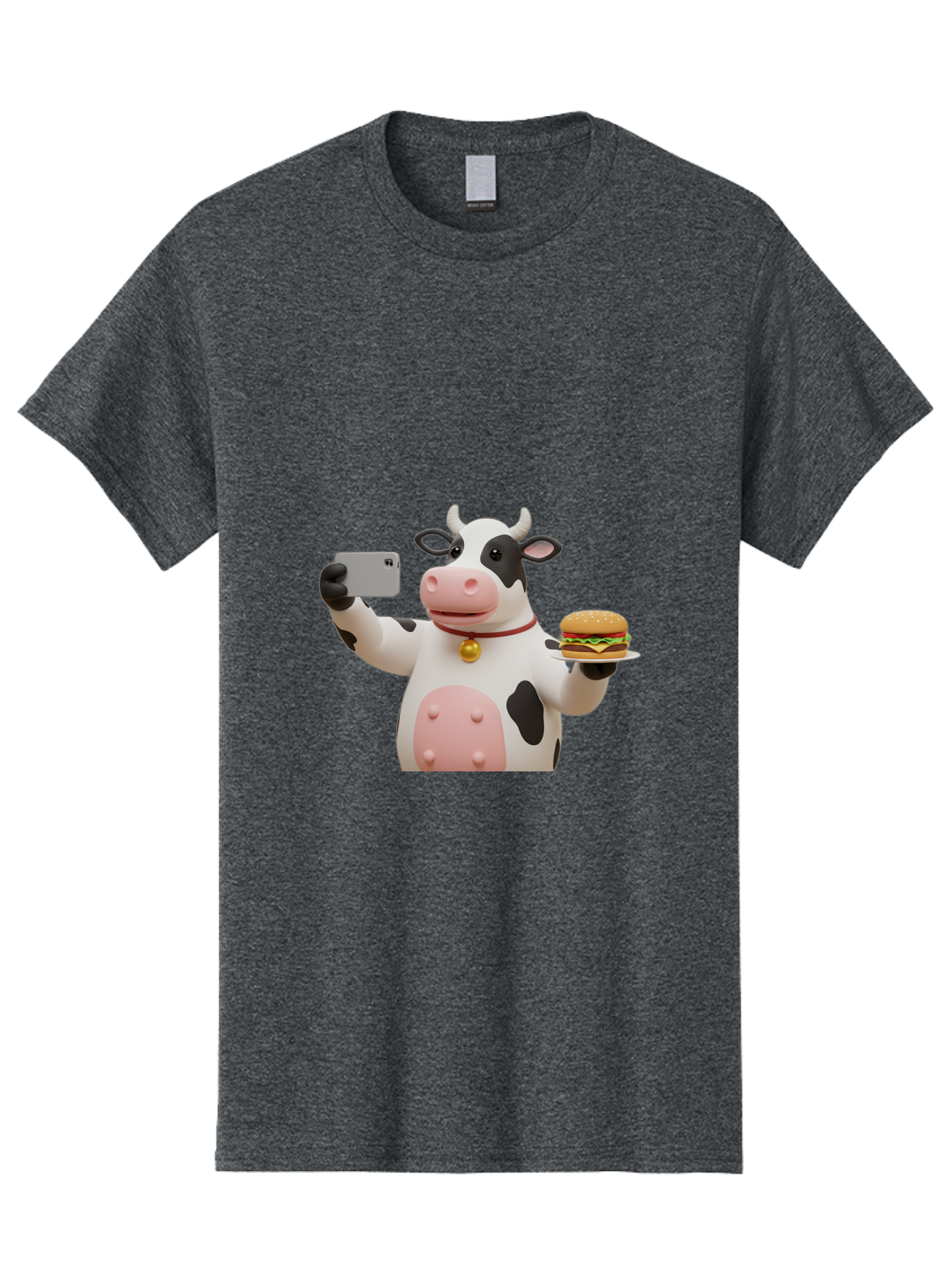 Cow-Taking-Selfie-With-Burger-1 Men'S Graphic Tee, 100% Cotton, Comfortable Casual Summer Wear, Machine Washable, Vintage Camera, Old Camera, Antique Camera, Black Camera, Classic Photography, Photography Equipment, Nostalgic Device, Bah812
