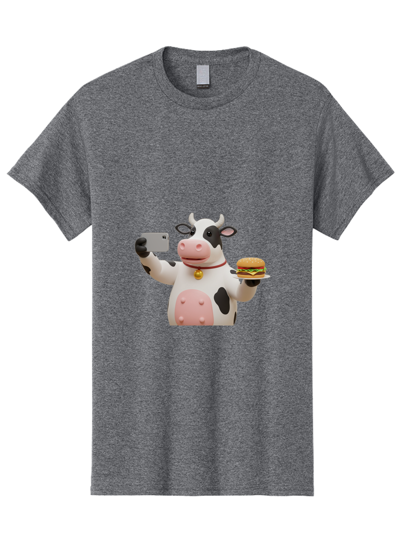 Cow-Taking-Selfie-With-Burger-1 Men'S Graphic Tee, 100% Cotton, Comfortable Casual Summer Wear, Machine Washable, Vintage Camera, Old Camera, Antique Camera, Black Camera, Classic Photography, Photography Equipment, Nostalgic Device, Bah812