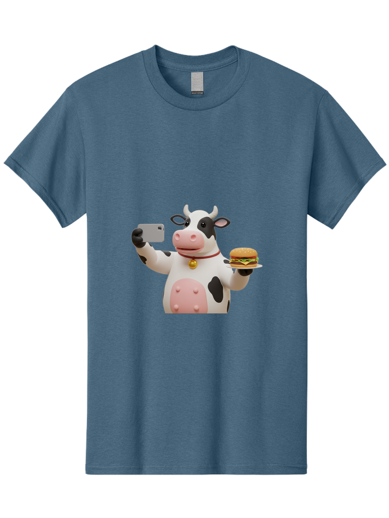 Cow-Taking-Selfie-With-Burger-1 Men'S Graphic Tee, 100% Cotton, Comfortable Casual Summer Wear, Machine Washable, Vintage Camera, Old Camera, Antique Camera, Black Camera, Classic Photography, Photography Equipment, Nostalgic Device, Bah812