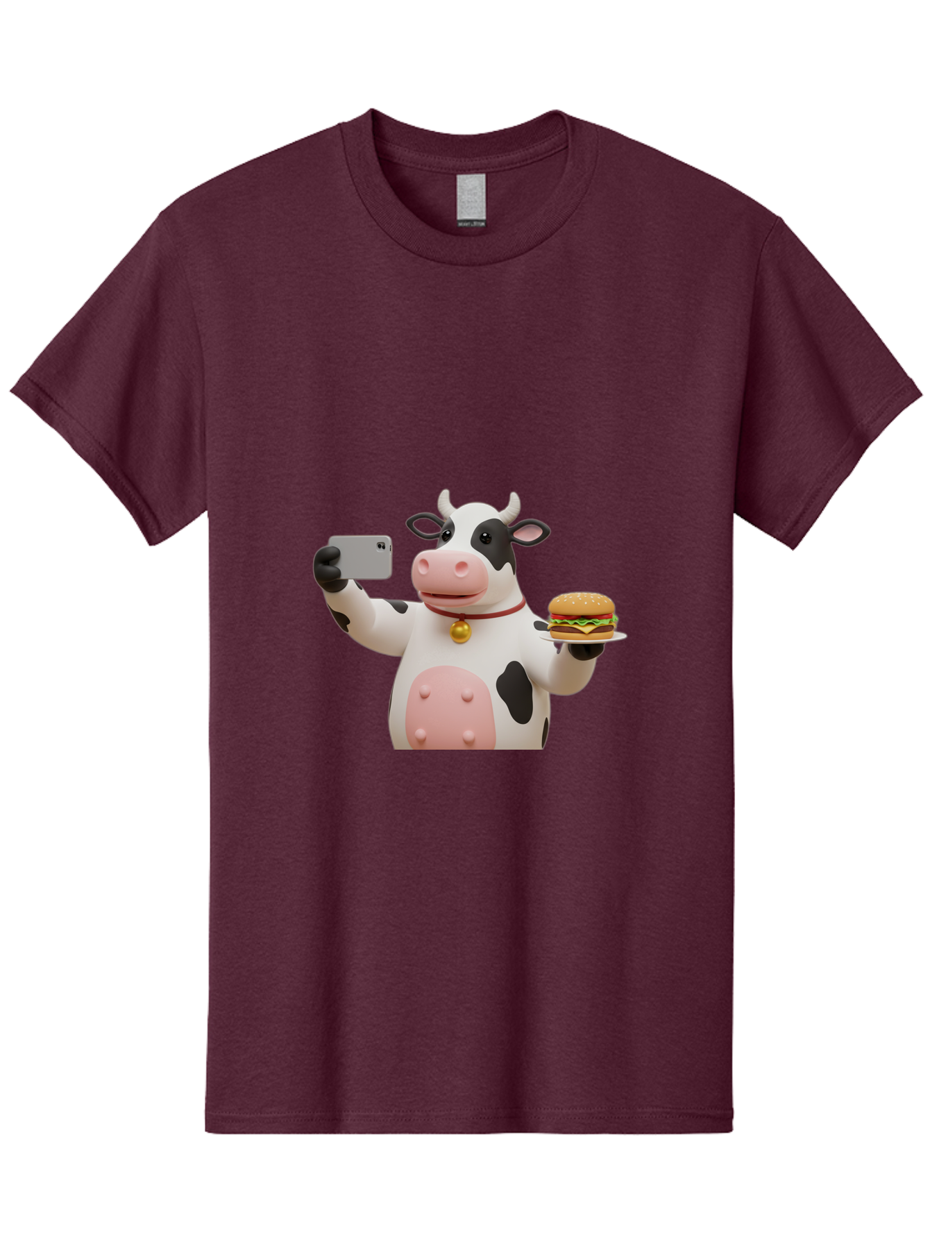 Cow-Taking-Selfie-With-Burger-1 Men'S Graphic Tee, 100% Cotton, Comfortable Casual Summer Wear, Machine Washable, Vintage Camera, Old Camera, Antique Camera, Black Camera, Classic Photography, Photography Equipment, Nostalgic Device, Bah812