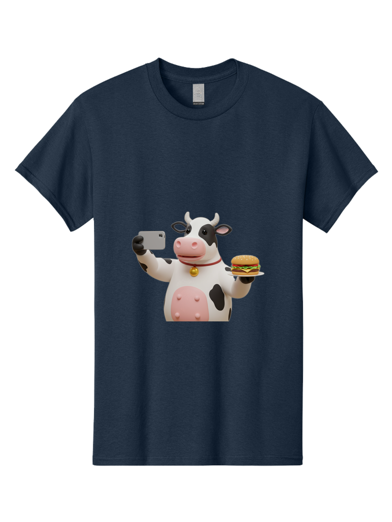 Cow-Taking-Selfie-With-Burger-1 Men'S Graphic Tee, 100% Cotton, Comfortable Casual Summer Wear, Machine Washable, Vintage Camera, Old Camera, Antique Camera, Black Camera, Classic Photography, Photography Equipment, Nostalgic Device, Bah812