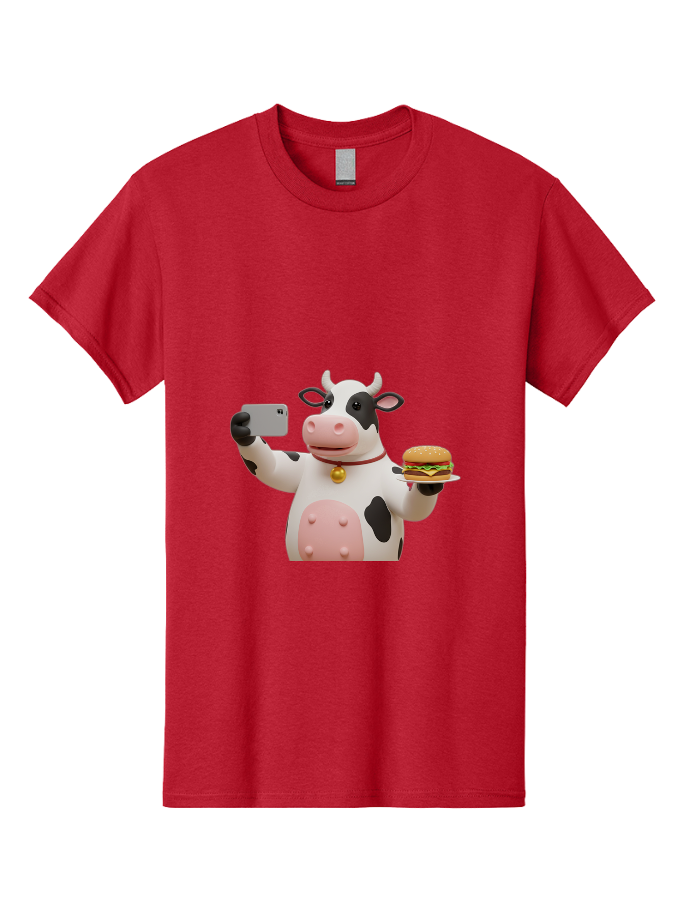 Cow-Taking-Selfie-With-Burger-1 Men'S Graphic Tee, 100% Cotton, Comfortable Casual Summer Wear, Machine Washable, Vintage Camera, Old Camera, Antique Camera, Black Camera, Classic Photography, Photography Equipment, Nostalgic Device, Bah812