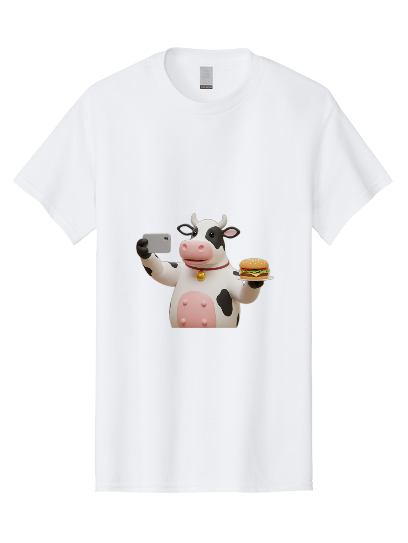 Cow-Taking-Selfie-With-Burger-1 Men'S Graphic Tee, 100% Cotton, Comfortable Casual Summer Wear, Machine Washable, Vintage Camera, Old Camera, Antique Camera, Black Camera, Classic Photography, Photography Equipment, Nostalgic Device, Bah812