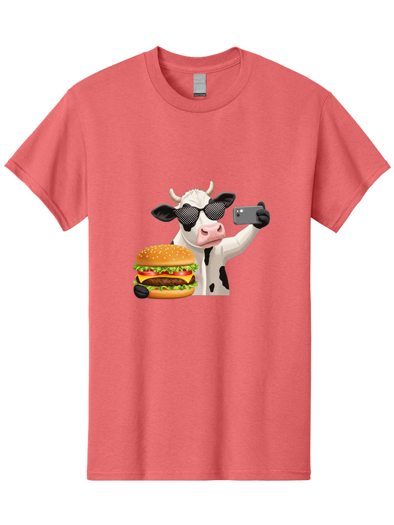 Cow-Taking-Selfie-With-Burger Men'S Graphic Tee, 100% Cotton, Comfortable Casual Summer Wear, Machine Washable, Vintage Camera, Old Camera, Antique Camera, Black Camera, Classic Photography, Photography Equipment, Nostalgic Device, Bah813