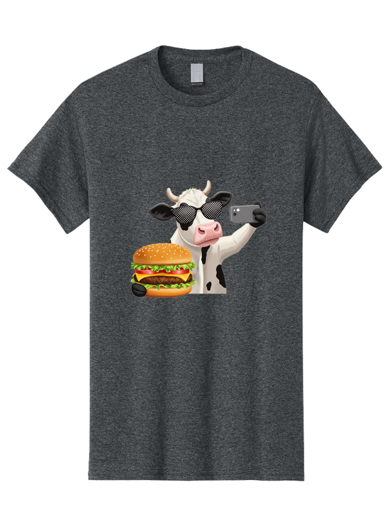 Cow-Taking-Selfie-With-Burger Men'S Graphic Tee, 100% Cotton, Comfortable Casual Summer Wear, Machine Washable, Vintage Camera, Old Camera, Antique Camera, Black Camera, Classic Photography, Photography Equipment, Nostalgic Device, Bah813
