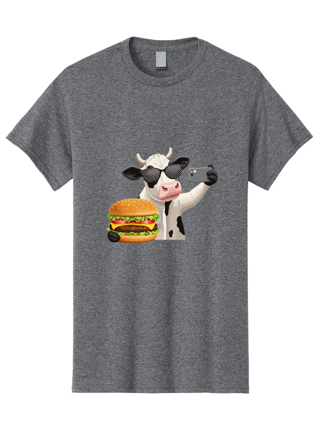 Cow-Taking-Selfie-With-Burger Men'S Graphic Tee, 100% Cotton, Comfortable Casual Summer Wear, Machine Washable, Vintage Camera, Old Camera, Antique Camera, Black Camera, Classic Photography, Photography Equipment, Nostalgic Device, Bah813