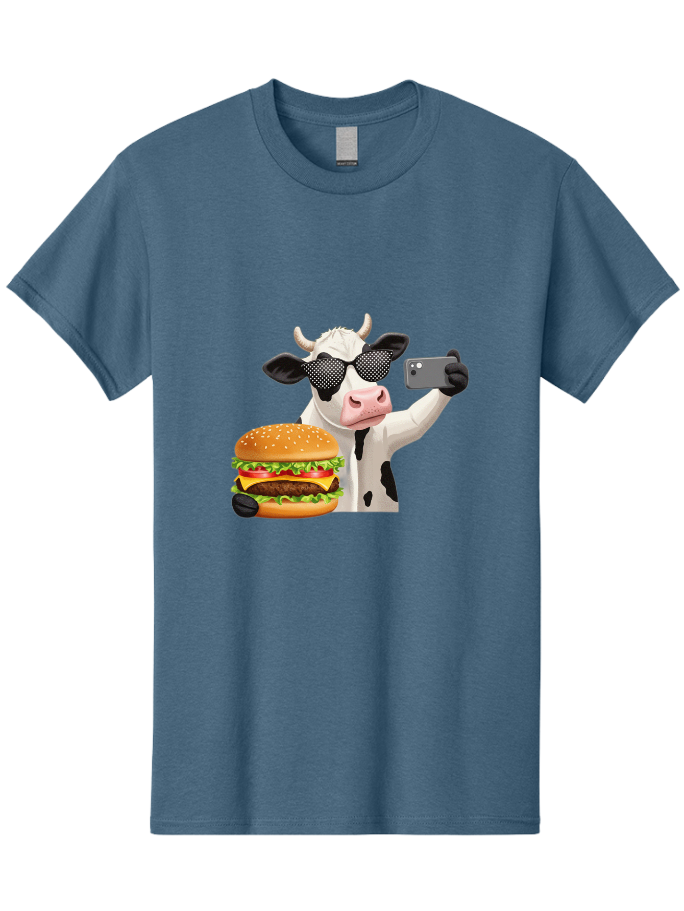 Cow-Taking-Selfie-With-Burger Men'S Graphic Tee, 100% Cotton, Comfortable Casual Summer Wear, Machine Washable, Vintage Camera, Old Camera, Antique Camera, Black Camera, Classic Photography, Photography Equipment, Nostalgic Device, Bah813