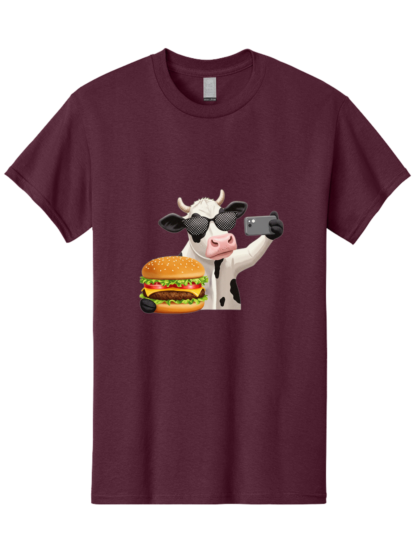Cow-Taking-Selfie-With-Burger Men'S Graphic Tee, 100% Cotton, Comfortable Casual Summer Wear, Machine Washable, Vintage Camera, Old Camera, Antique Camera, Black Camera, Classic Photography, Photography Equipment, Nostalgic Device, Bah813