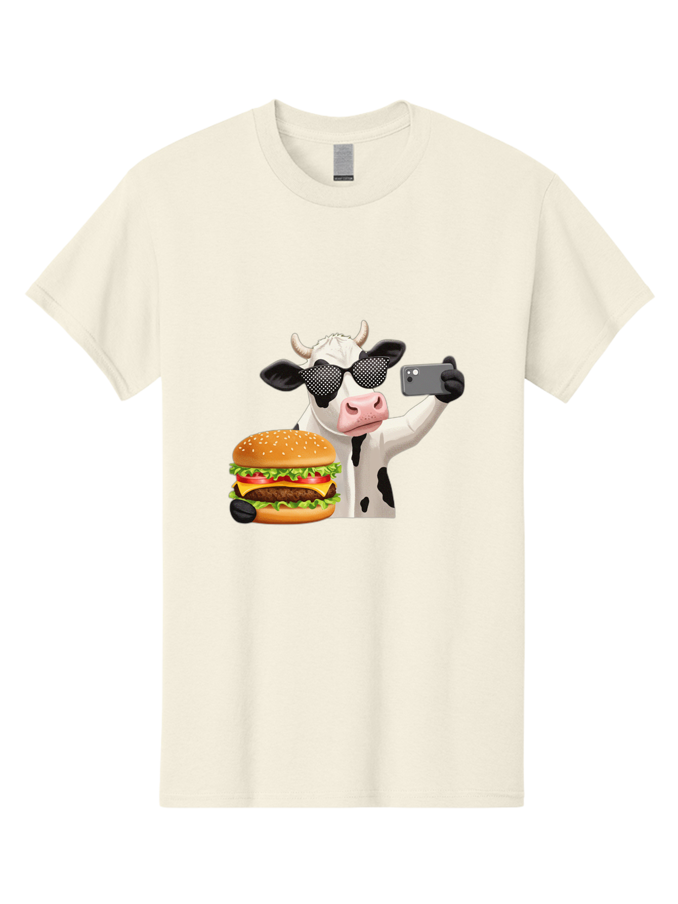 Cow-Taking-Selfie-With-Burger Men'S Graphic Tee, 100% Cotton, Comfortable Casual Summer Wear, Machine Washable, Vintage Camera, Old Camera, Antique Camera, Black Camera, Classic Photography, Photography Equipment, Nostalgic Device, Bah813