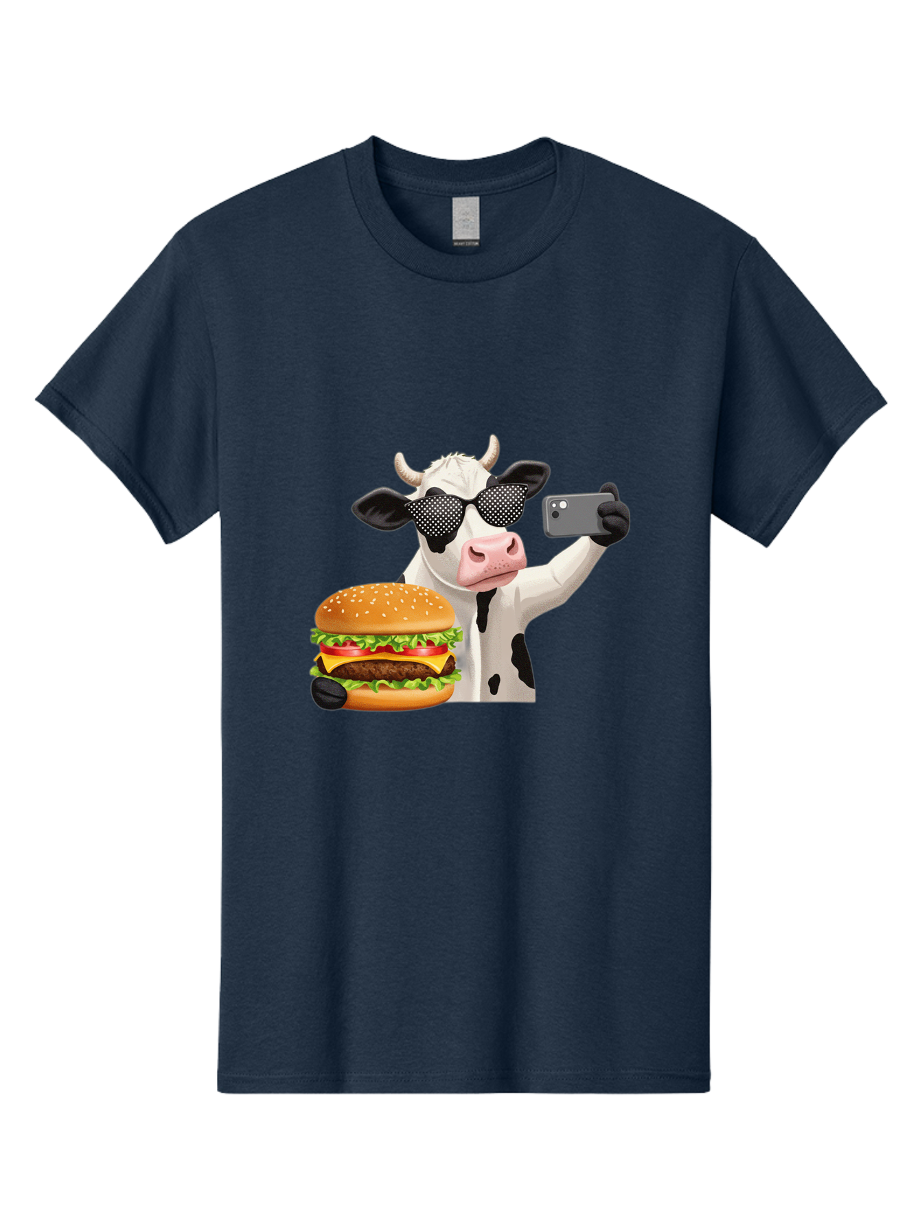 Cow-Taking-Selfie-With-Burger Men'S Graphic Tee, 100% Cotton, Comfortable Casual Summer Wear, Machine Washable, Vintage Camera, Old Camera, Antique Camera, Black Camera, Classic Photography, Photography Equipment, Nostalgic Device, Bah813