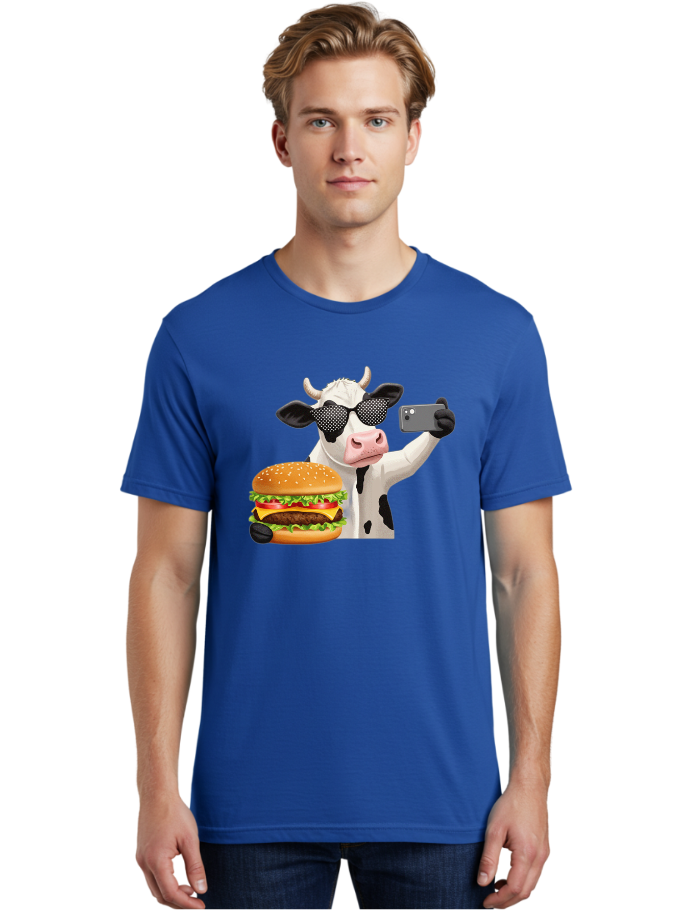 Cow-Taking-Selfie-With-Burger Men'S Graphic Tee, 100% Cotton, Comfortable Casual Summer Wear, Machine Washable, Vintage Camera, Old Camera, Antique Camera, Black Camera, Classic Photography, Photography Equipment, Nostalgic Device, Bah813