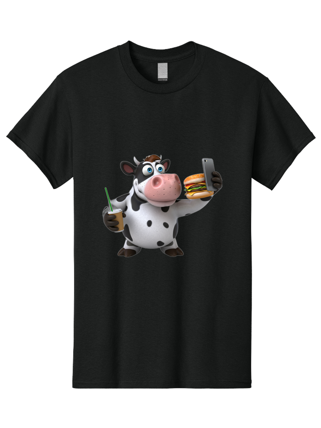 Cow-Taking-Selfie Men'S Graphic Tee, 100% Cotton, Comfortable Casual Summer Wear, Machine Washable, Vintage Camera, Old Camera, Antique Camera, Black Camera, Classic Photography, Photography Equipment, Nostalgic Device, Film Camera, Camera Art Bah814