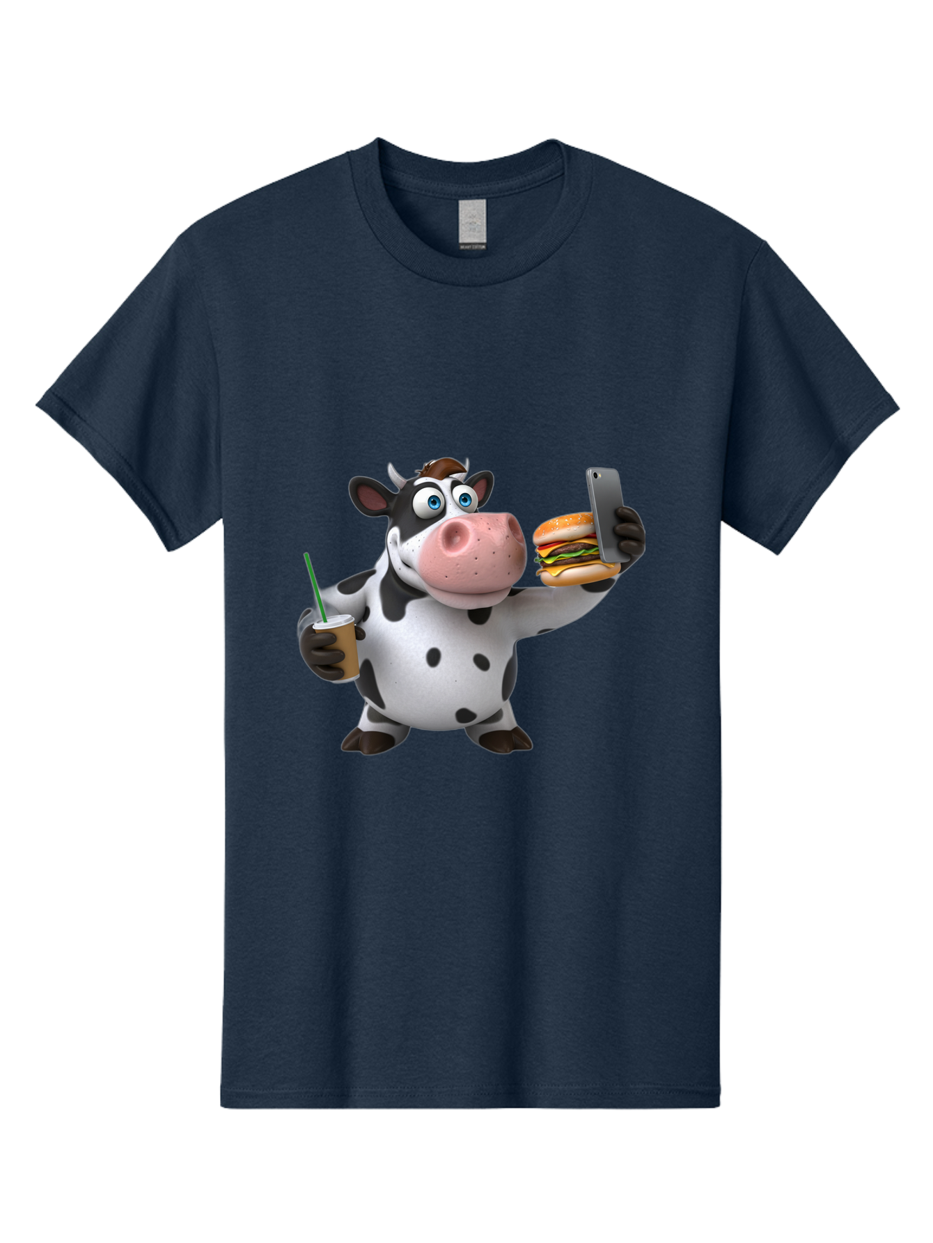 Cow-Taking-Selfie Men'S Graphic Tee, 100% Cotton, Comfortable Casual Summer Wear, Machine Washable, Vintage Camera, Old Camera, Antique Camera, Black Camera, Classic Photography, Photography Equipment, Nostalgic Device, Film Camera, Camera Art Bah814