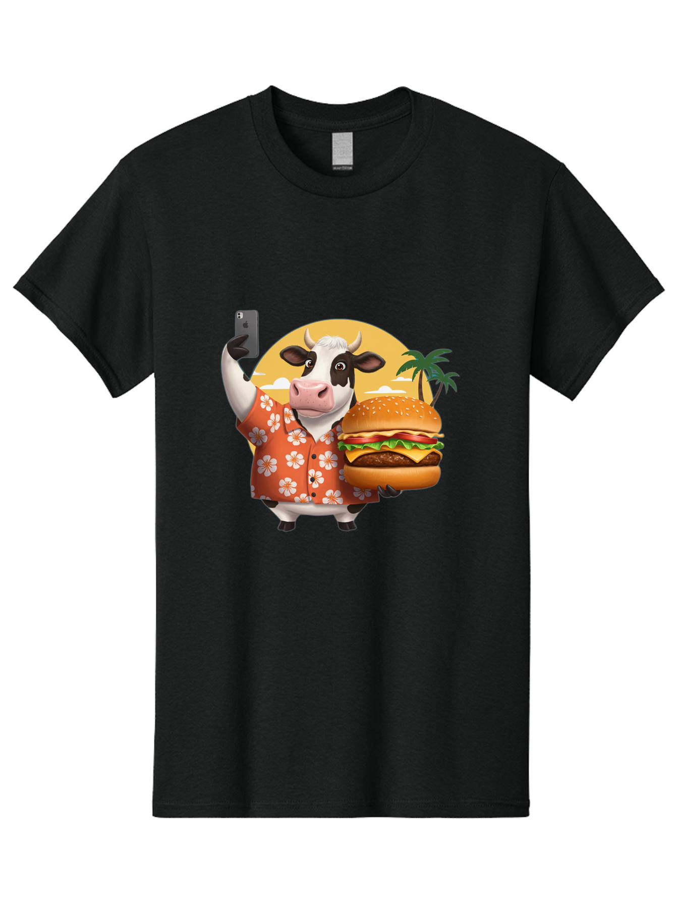Cow-With-Burger-1 Men'S Graphic Tee, 100% Cotton, Comfortable Casual Summer Wear, Machine Washable, Vintage Camera, Old Camera, Antique Camera, Black Camera, Classic Photography, Photography Equipment, Nostalgic Device, Film Camera, Camera Art Bah817