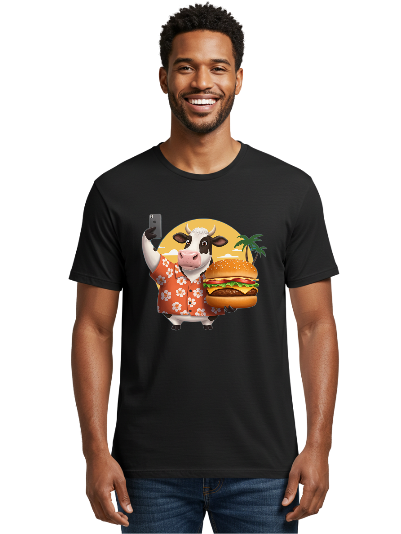 Cow-With-Burger-1 Men'S Graphic Tee, 100% Cotton, Comfortable Casual Summer Wear, Machine Washable, Vintage Camera, Old Camera, Antique Camera, Black Camera, Classic Photography, Photography Equipment, Nostalgic Device, Film Camera, Camera Art Bah817