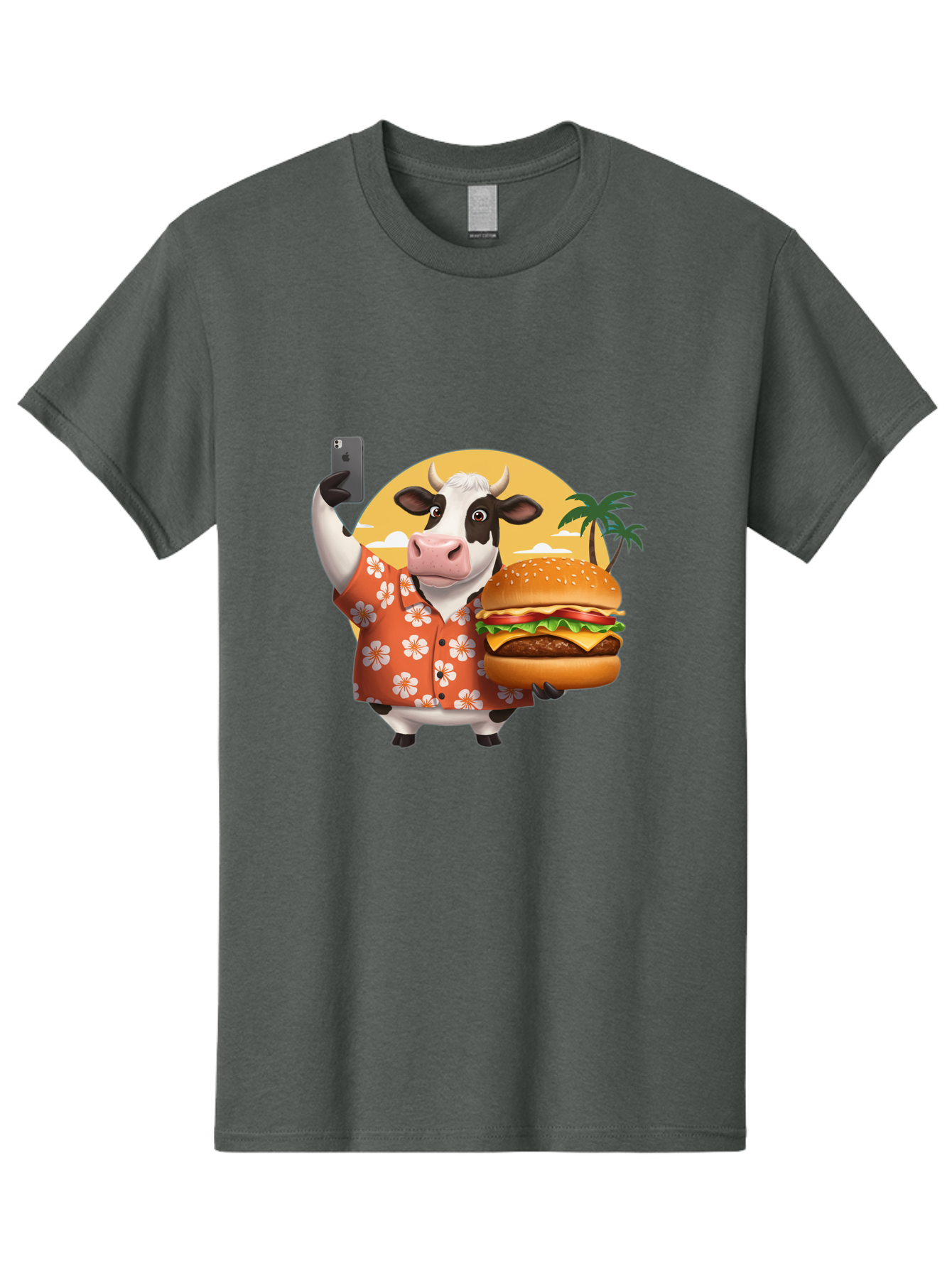 Cow-With-Burger-1 Men'S Graphic Tee, 100% Cotton, Comfortable Casual Summer Wear, Machine Washable, Vintage Camera, Old Camera, Antique Camera, Black Camera, Classic Photography, Photography Equipment, Nostalgic Device, Film Camera, Camera Art Bah817