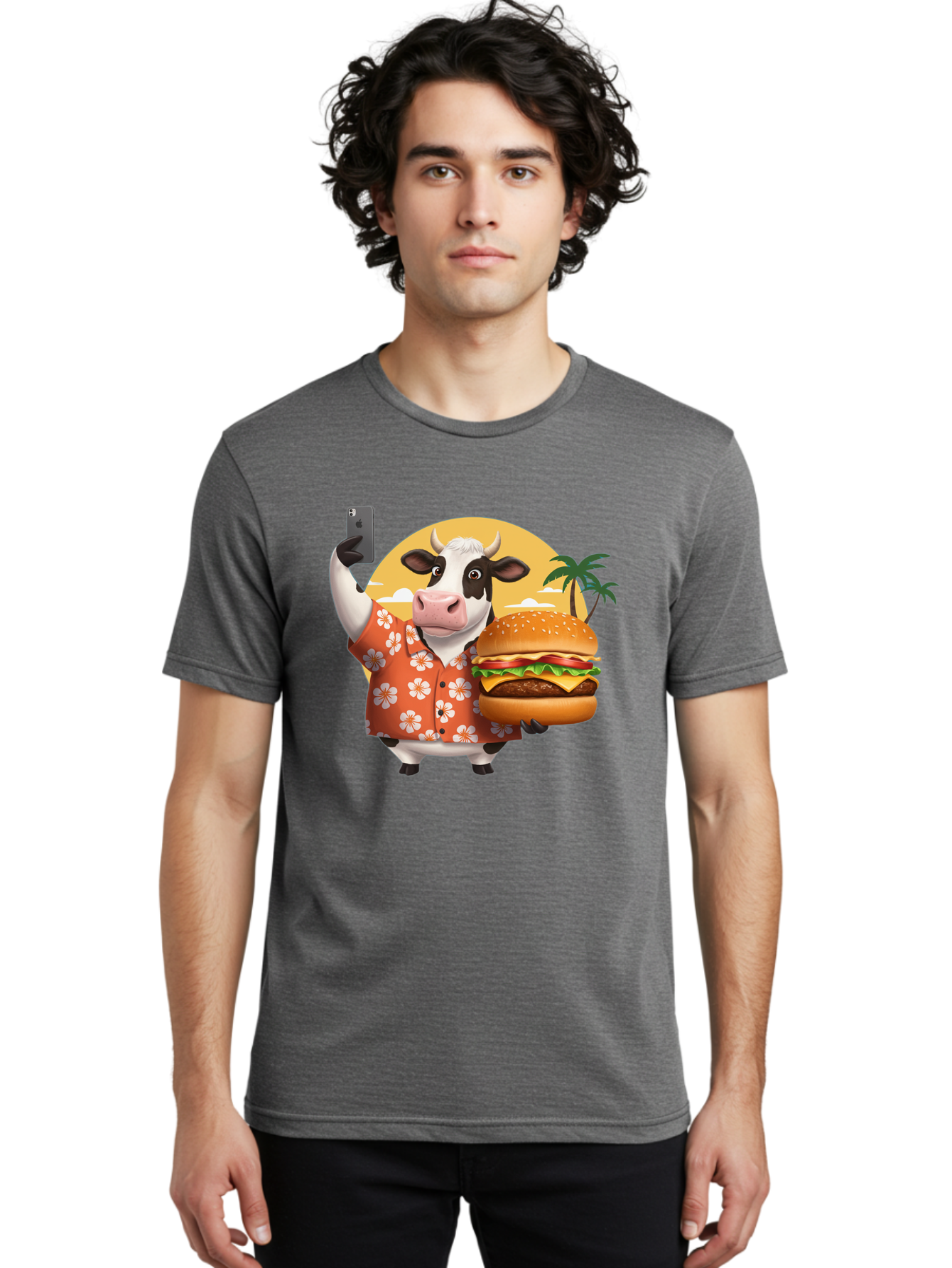 Cow-With-Burger-1 Men'S Graphic Tee, 100% Cotton, Comfortable Casual Summer Wear, Machine Washable, Vintage Camera, Old Camera, Antique Camera, Black Camera, Classic Photography, Photography Equipment, Nostalgic Device, Film Camera, Camera Art Bah817