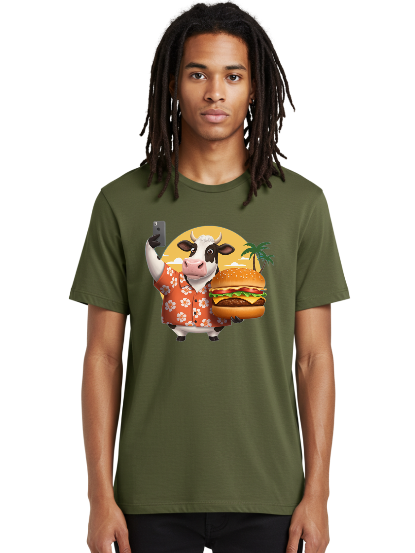 Cow-With-Burger-1 Men'S Graphic Tee, 100% Cotton, Comfortable Casual Summer Wear, Machine Washable, Vintage Camera, Old Camera, Antique Camera, Black Camera, Classic Photography, Photography Equipment, Nostalgic Device, Film Camera, Camera Art Bah817