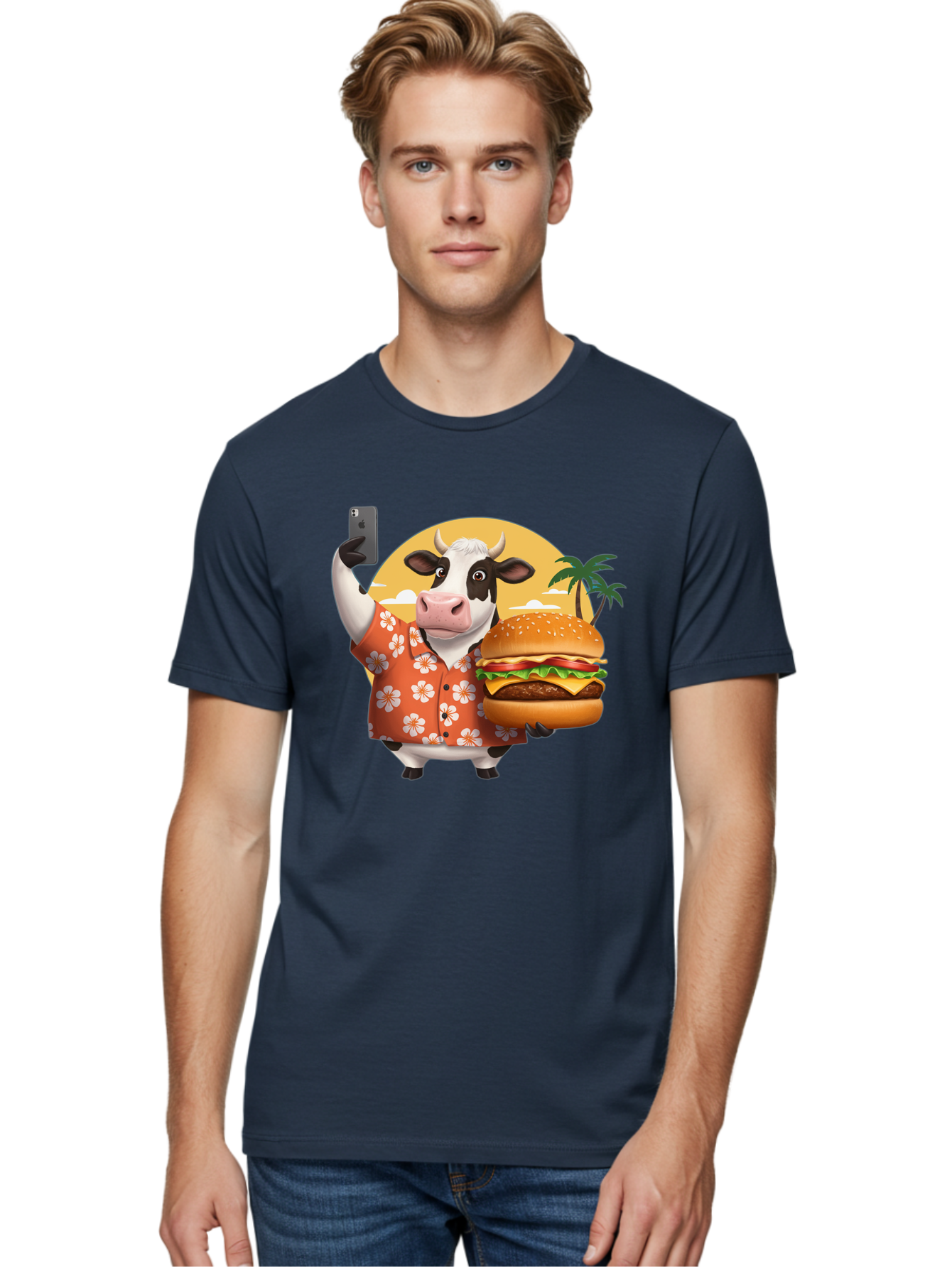 Cow-With-Burger-1 Men'S Graphic Tee, 100% Cotton, Comfortable Casual Summer Wear, Machine Washable, Vintage Camera, Old Camera, Antique Camera, Black Camera, Classic Photography, Photography Equipment, Nostalgic Device, Film Camera, Camera Art Bah817