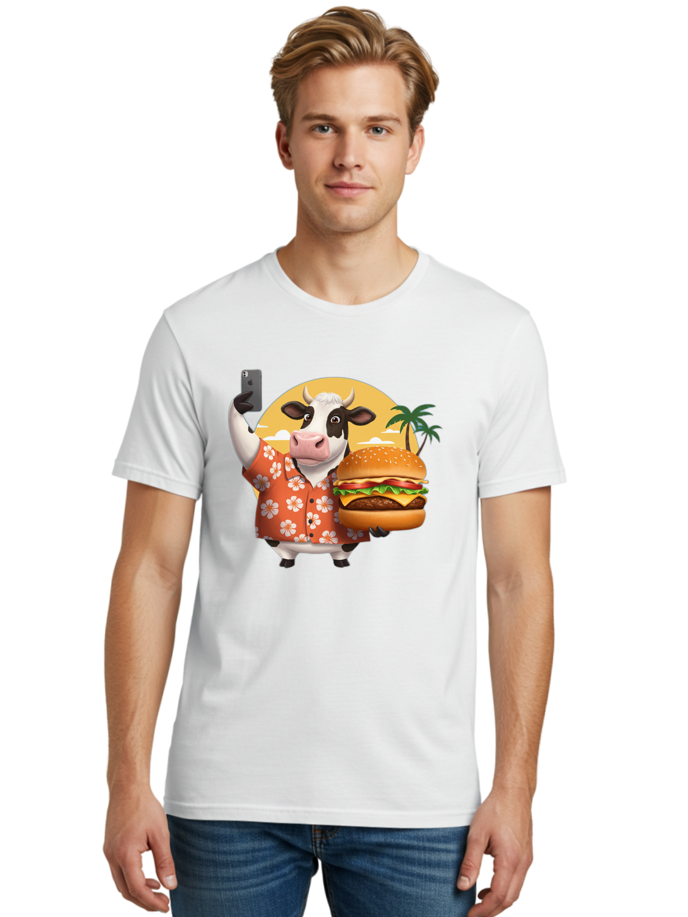 Cow-With-Burger-1 Men'S Graphic Tee, 100% Cotton, Comfortable Casual Summer Wear, Machine Washable, Vintage Camera, Old Camera, Antique Camera, Black Camera, Classic Photography, Photography Equipment, Nostalgic Device, Film Camera, Camera Art Bah817