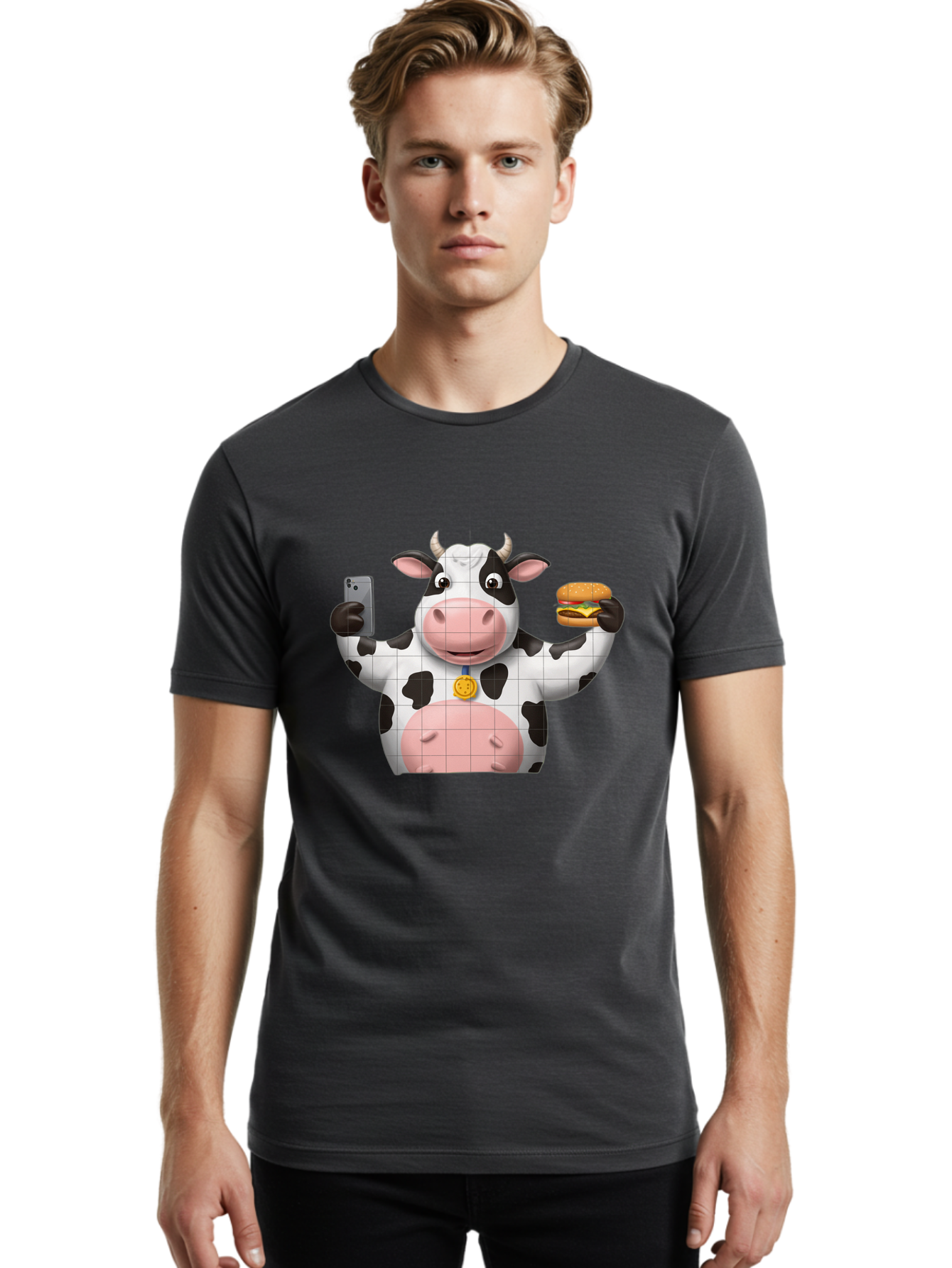 Cow-With-Burger-And-Phone Men'S Graphic Tee, 100% Cotton, Comfortable Casual Summer Wear, Machine Washable, Vintage Camera, Old Camera, Antique Camera, Black Camera, Classic Photography, Photography Equipment, Nostalgic Device, Film Camera, Bah818