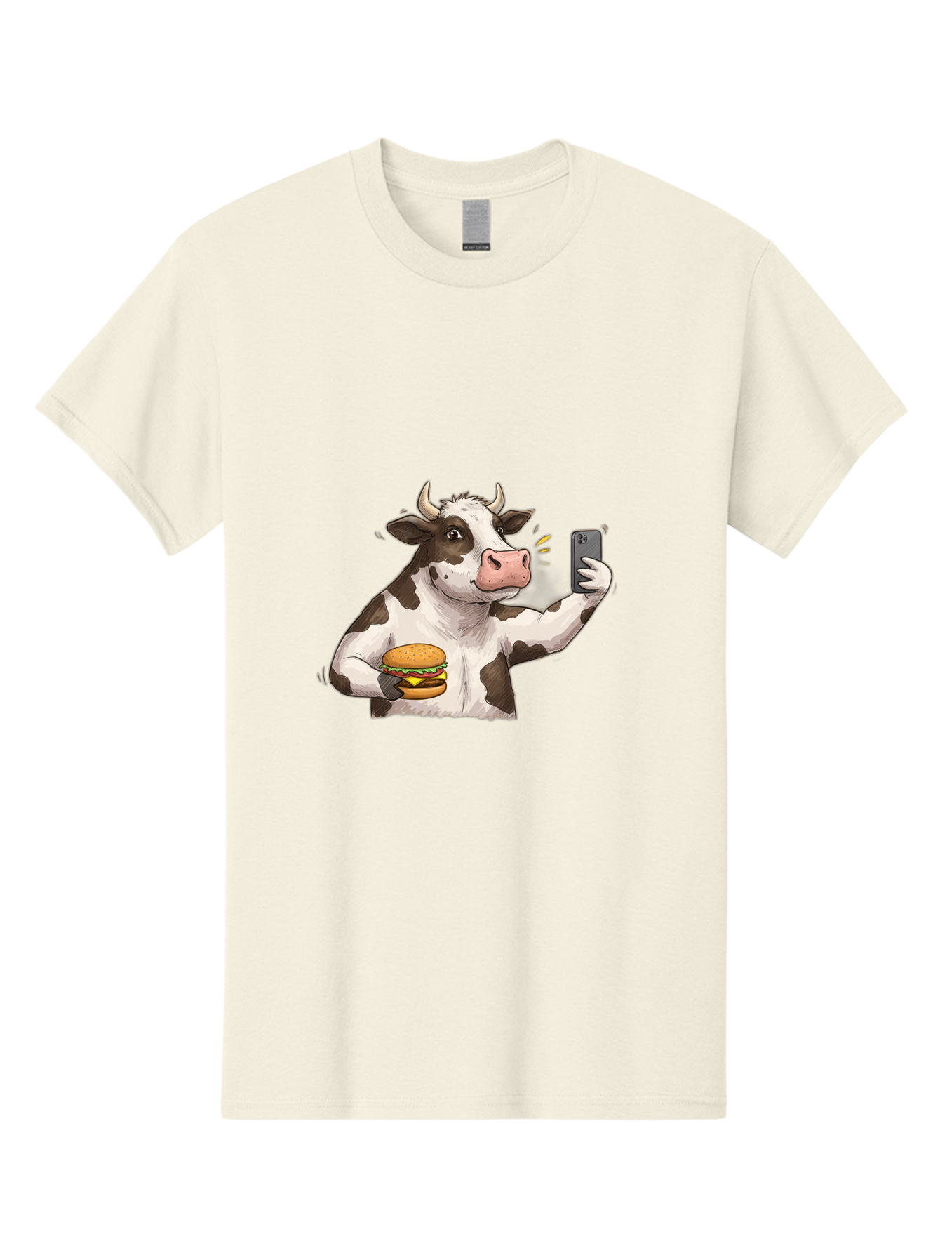 Cow-With-Hamburger-1 Men'S Graphic Tee, 100% Cotton, Comfortable Casual Summer Wear, Machine Washable, Vintage Camera, Old Camera, Antique Camera, Black Camera, Classic Photography, Photography Equipment, Nostalgic Device, Film Camera, Bah820