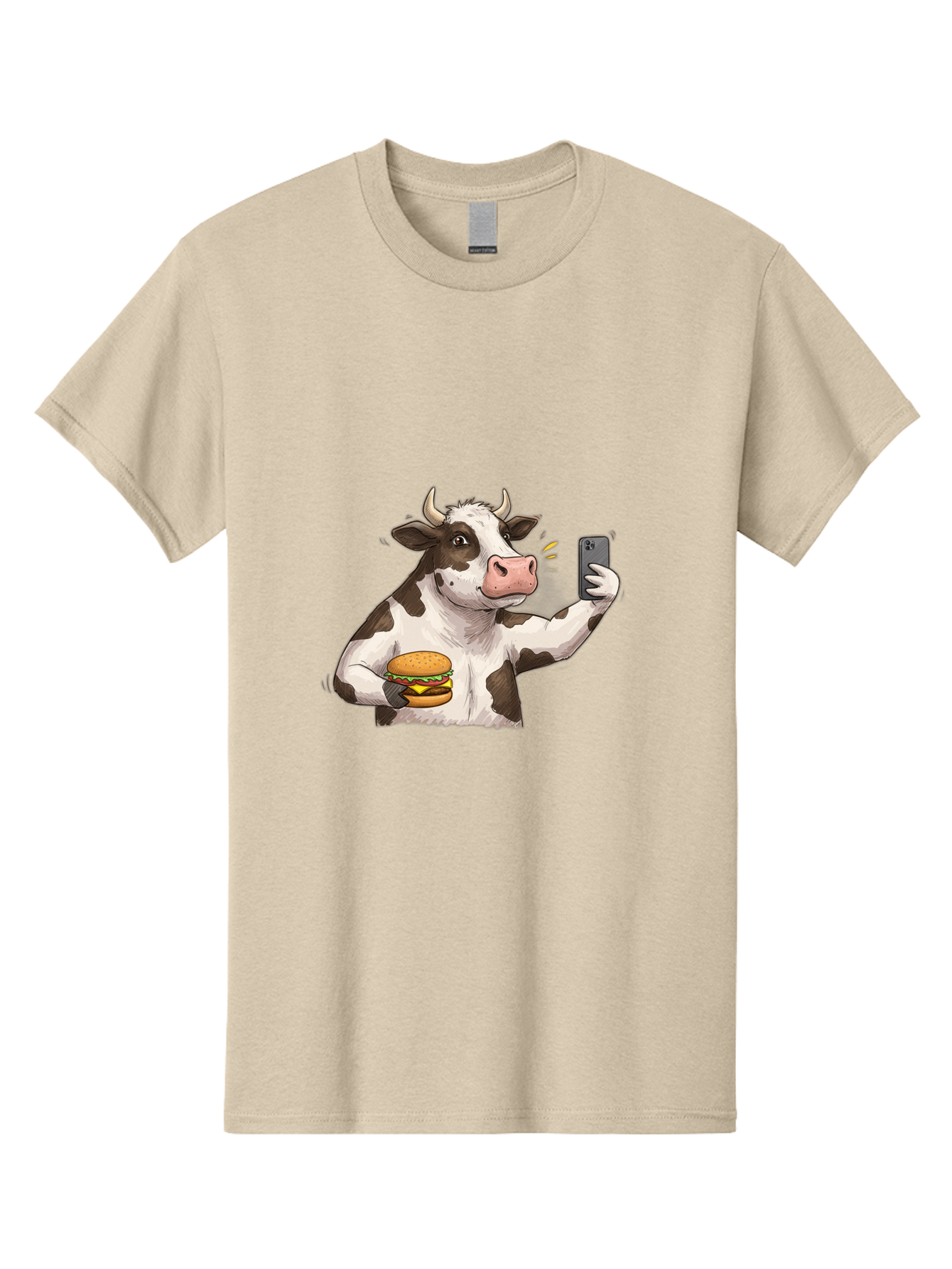 Cow-With-Hamburger-1 Men'S Graphic Tee, 100% Cotton, Comfortable Casual Summer Wear, Machine Washable, Vintage Camera, Old Camera, Antique Camera, Black Camera, Classic Photography, Photography Equipment, Nostalgic Device, Film Camera, Bah820