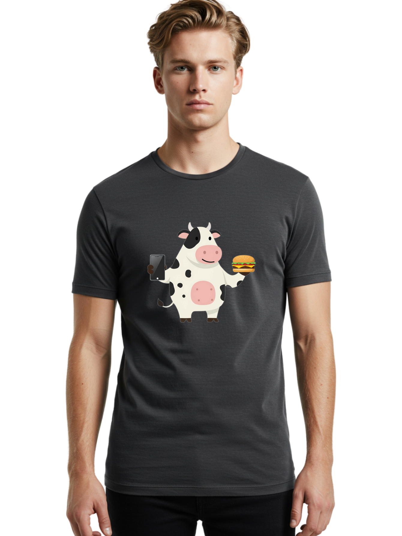 Cow-With-Hamburger Men'S Graphic Tee, 100% Cotton, Comfortable Casual Summer Wear, Machine Washable, Vintage Camera, Old Camera, Antique Camera, Black Camera, Classic Photography, Photography Equipment, Nostalgic Device, Film Camera, Bah821