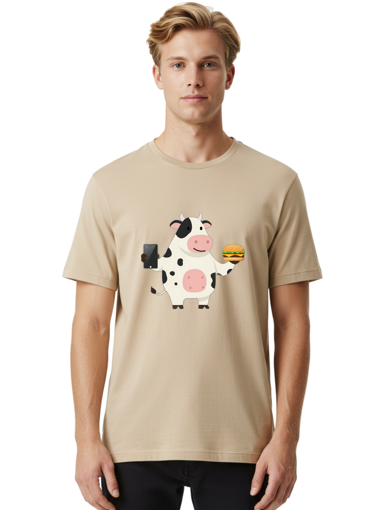 Cow-With-Hamburger Men'S Graphic Tee, 100% Cotton, Comfortable Casual Summer Wear, Machine Washable, Vintage Camera, Old Camera, Antique Camera, Black Camera, Classic Photography, Photography Equipment, Nostalgic Device, Film Camera, Bah821