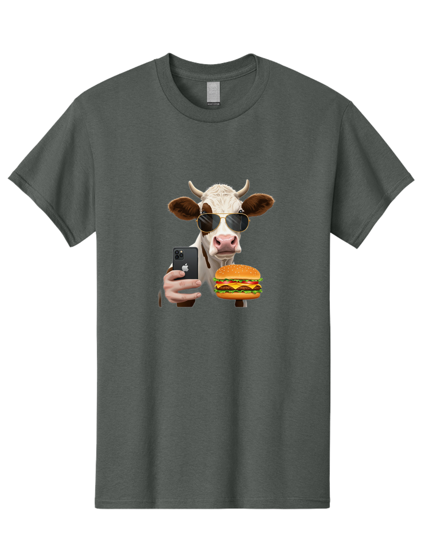 Cow-With-Iphone-And-Burger Men'S Graphic Tee, 100% Cotton, Comfortable Casual Summer Wear, Machine Washable, Vintage Camera, Old Camera, Antique Camera, Black Camera, Classic Photography, Photography Equipment, Nostalgic Device, Film Camera, Bah822