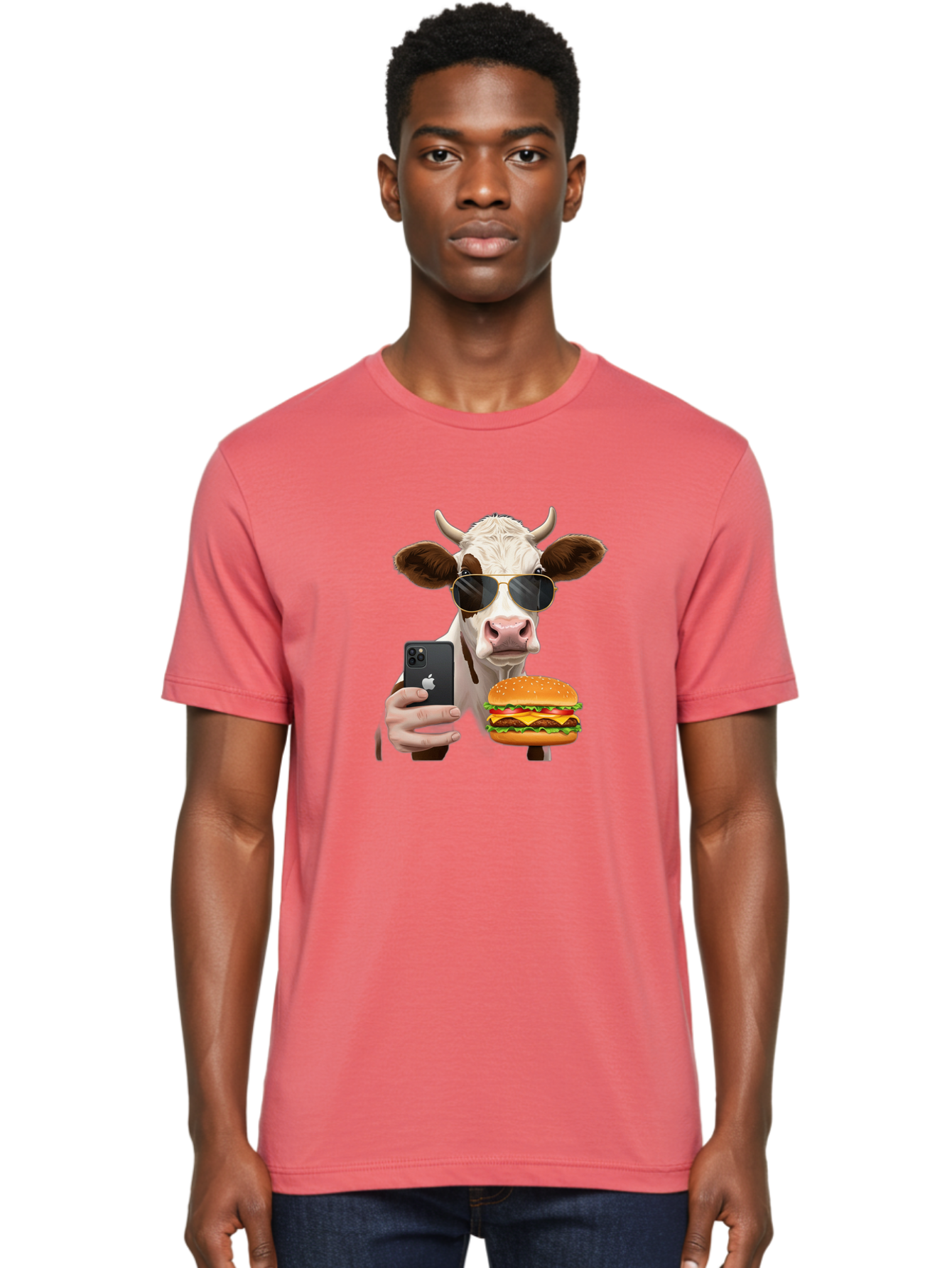 Cow-With-Iphone-And-Burger Men'S Graphic Tee, 100% Cotton, Comfortable Casual Summer Wear, Machine Washable, Vintage Camera, Old Camera, Antique Camera, Black Camera, Classic Photography, Photography Equipment, Nostalgic Device, Film Camera, Bah822