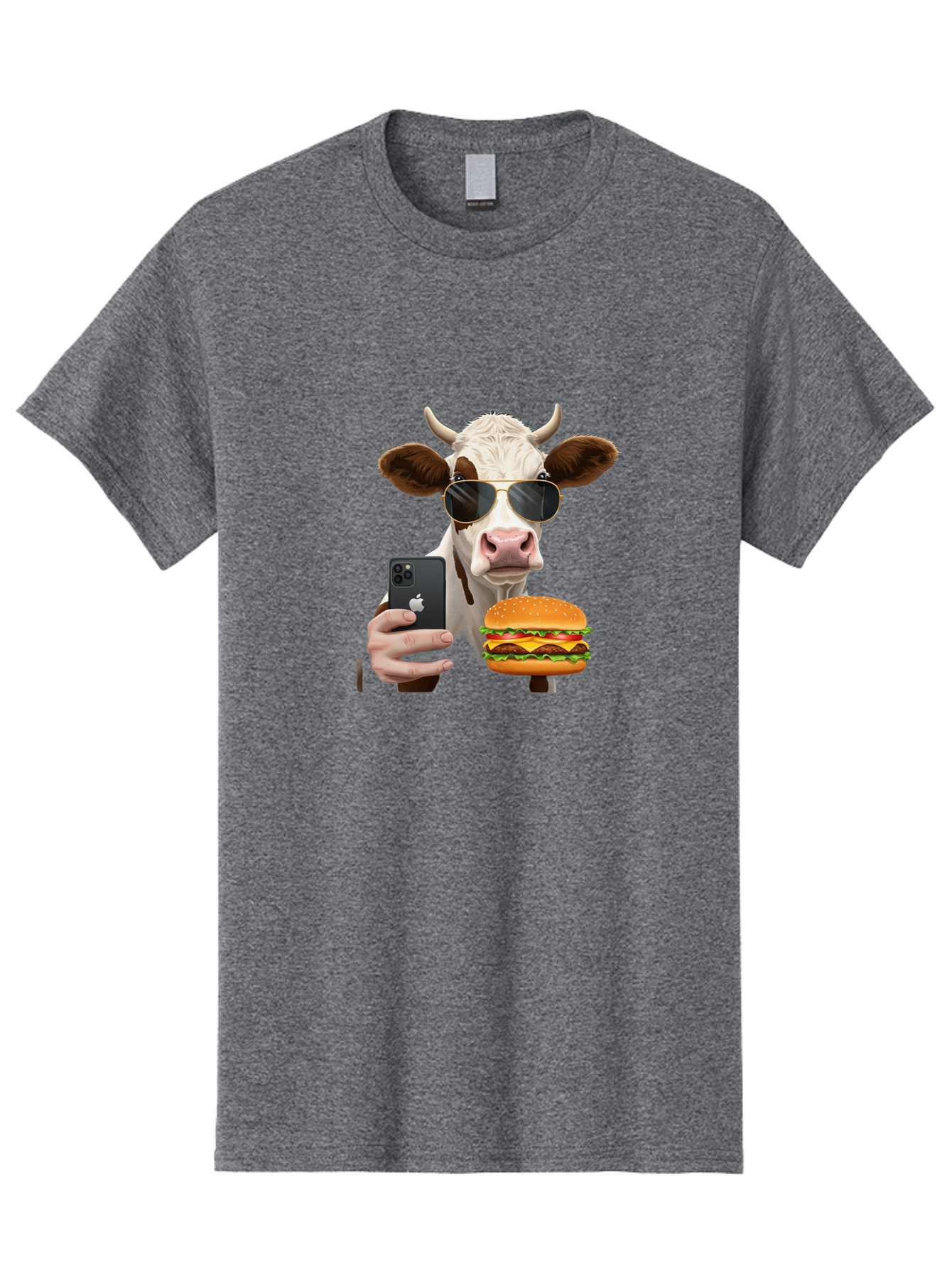Cow-With-Iphone-And-Burger Men'S Graphic Tee, 100% Cotton, Comfortable Casual Summer Wear, Machine Washable, Vintage Camera, Old Camera, Antique Camera, Black Camera, Classic Photography, Photography Equipment, Nostalgic Device, Film Camera, Bah822