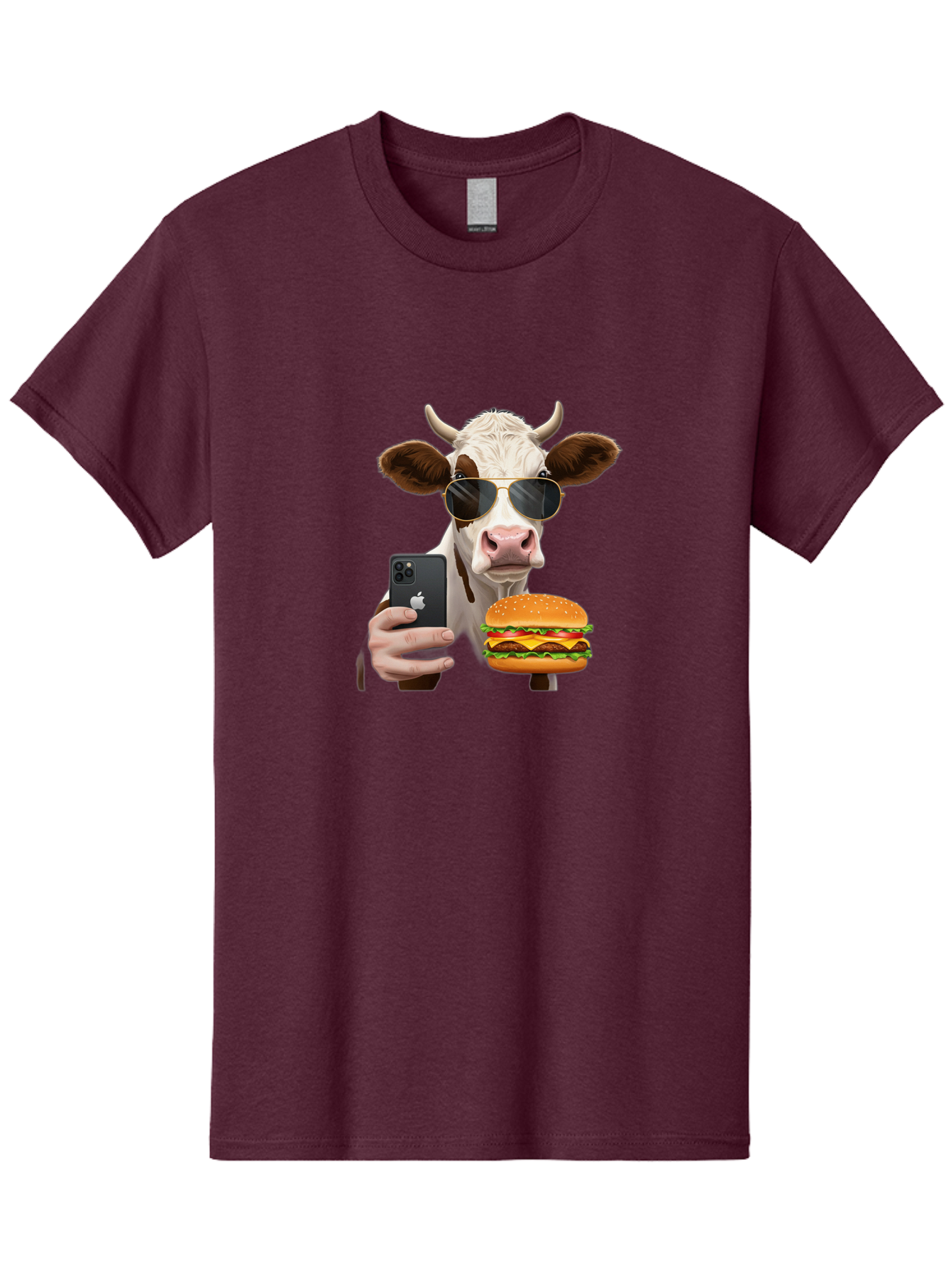 Cow-With-Iphone-And-Burger Men'S Graphic Tee, 100% Cotton, Comfortable Casual Summer Wear, Machine Washable, Vintage Camera, Old Camera, Antique Camera, Black Camera, Classic Photography, Photography Equipment, Nostalgic Device, Film Camera, Bah822