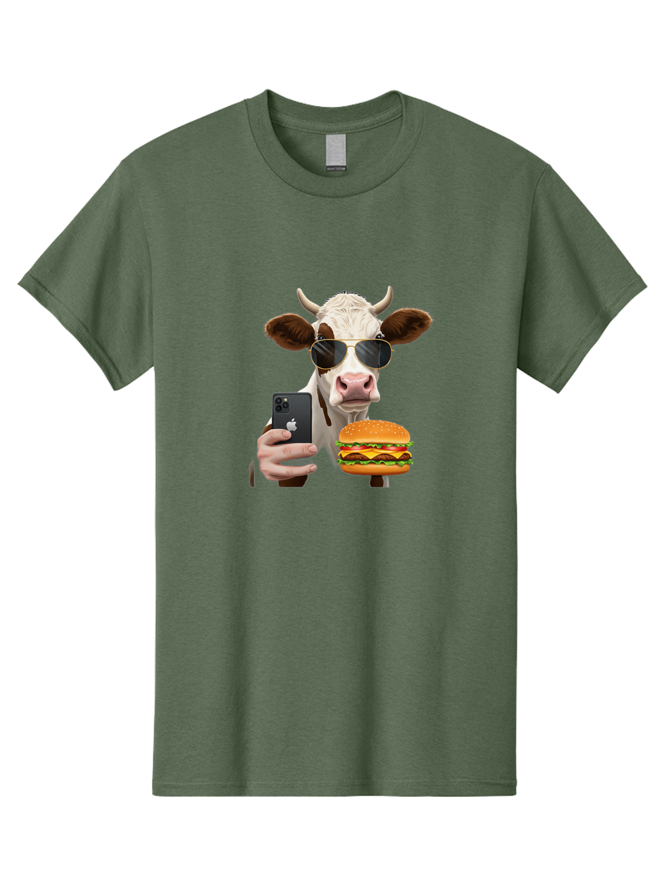 Cow-With-Iphone-And-Burger Men'S Graphic Tee, 100% Cotton, Comfortable Casual Summer Wear, Machine Washable, Vintage Camera, Old Camera, Antique Camera, Black Camera, Classic Photography, Photography Equipment, Nostalgic Device, Film Camera, Bah822